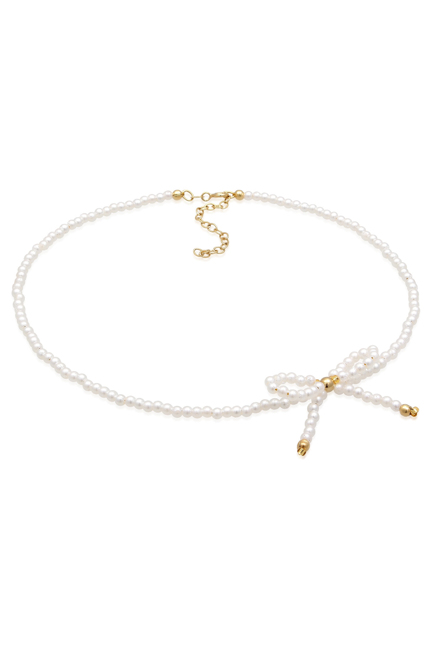 "Choker ELLI ""Halskette Coker Perlenkette Schleife 925 Silber vergoldet"" Gr. 32, weiß, Halsketten, Damen, ohne Stein, Silber 925 (Sterlingsilber)"