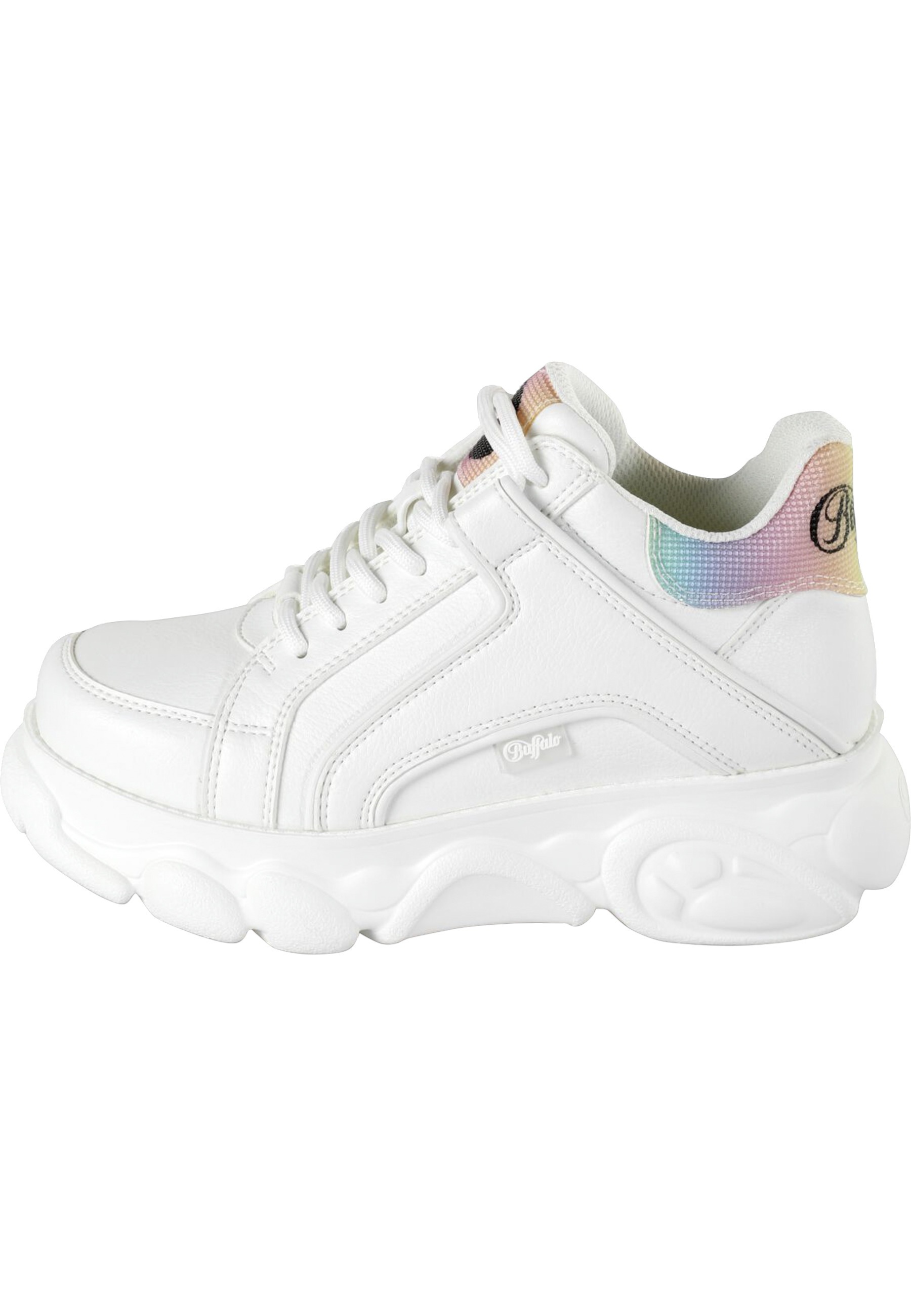 Trainingsschuh BUFFALO "Buffalo Damen Buffalo Cld Corin Vegan Nappa", Damen, Gr. 41, sanftes weiß, rainbow, Kunstfaser, unifarben, Schuhe 5