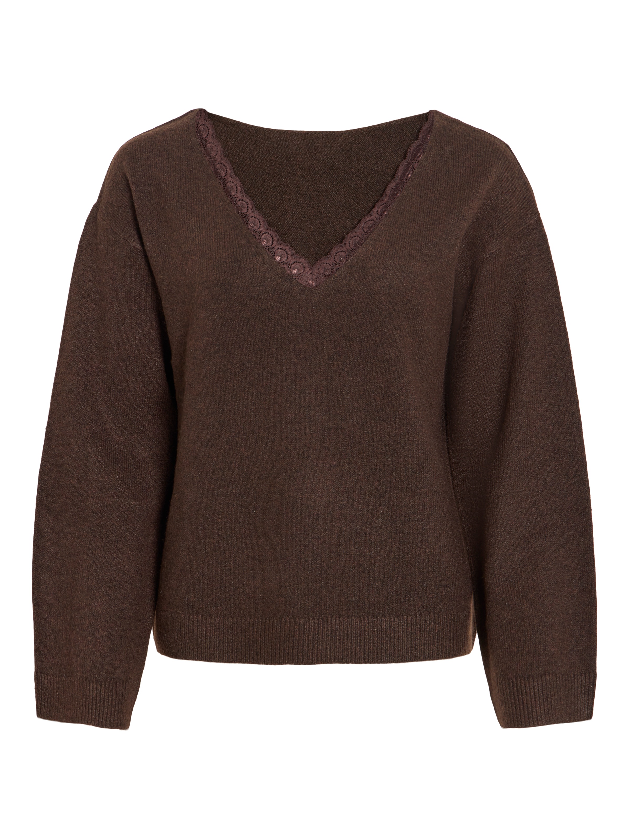 Vila V-Ausschnitt-Pullover »VILIGA L/S V-NECK REV LACE KNIT TOP-NOOS« Materialmix, Spitzen-Detail, regular fit