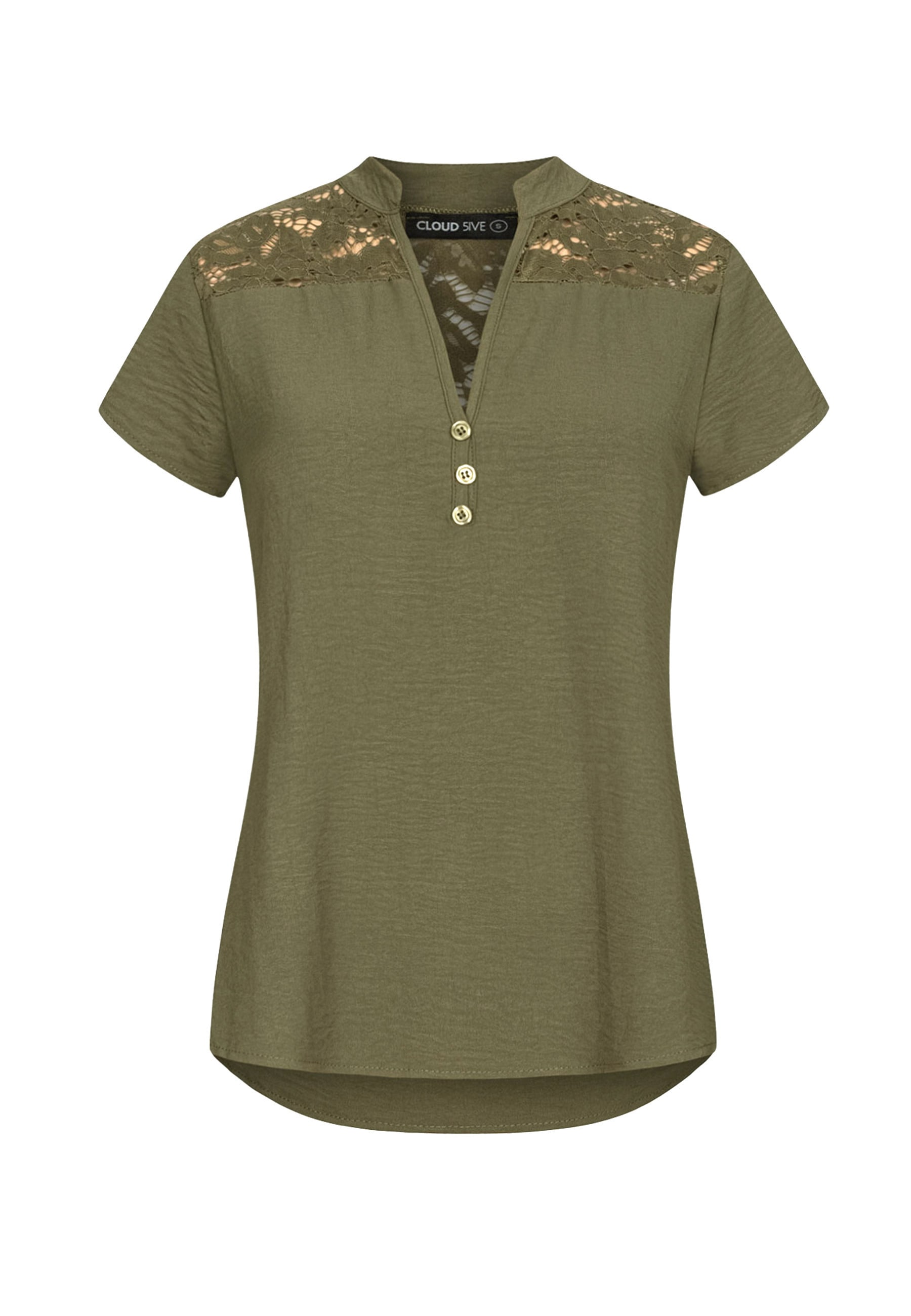 CLOUD 5IVE Klassische Bluse »CLOUD 5IVE Musselin Shirt V-Neck mit Deko Knopfleiste und Spitze«