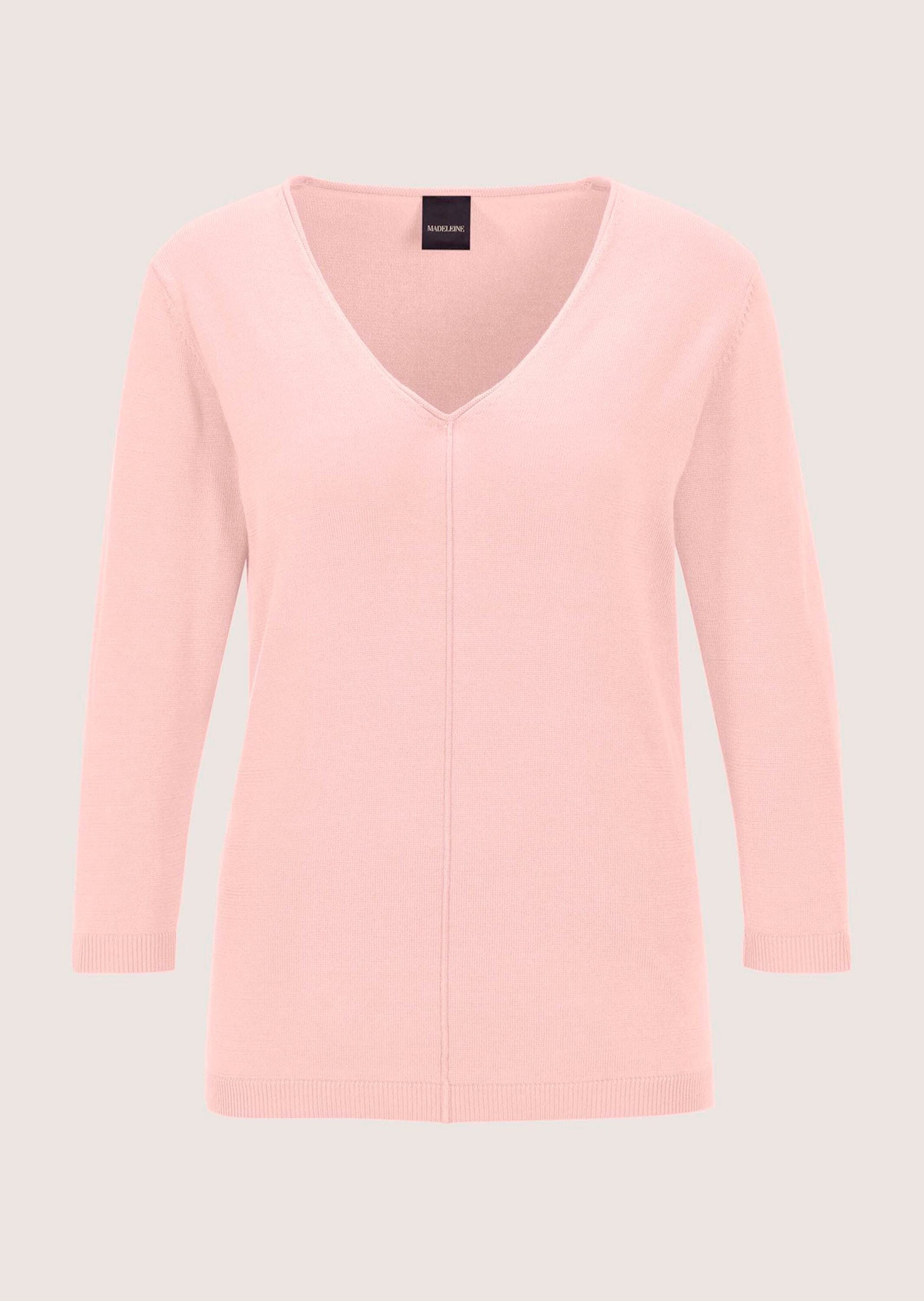 MADELEINE Longpullover "Strickpullover Schlichter Baumwollpullover mit V-Ausschnitt"