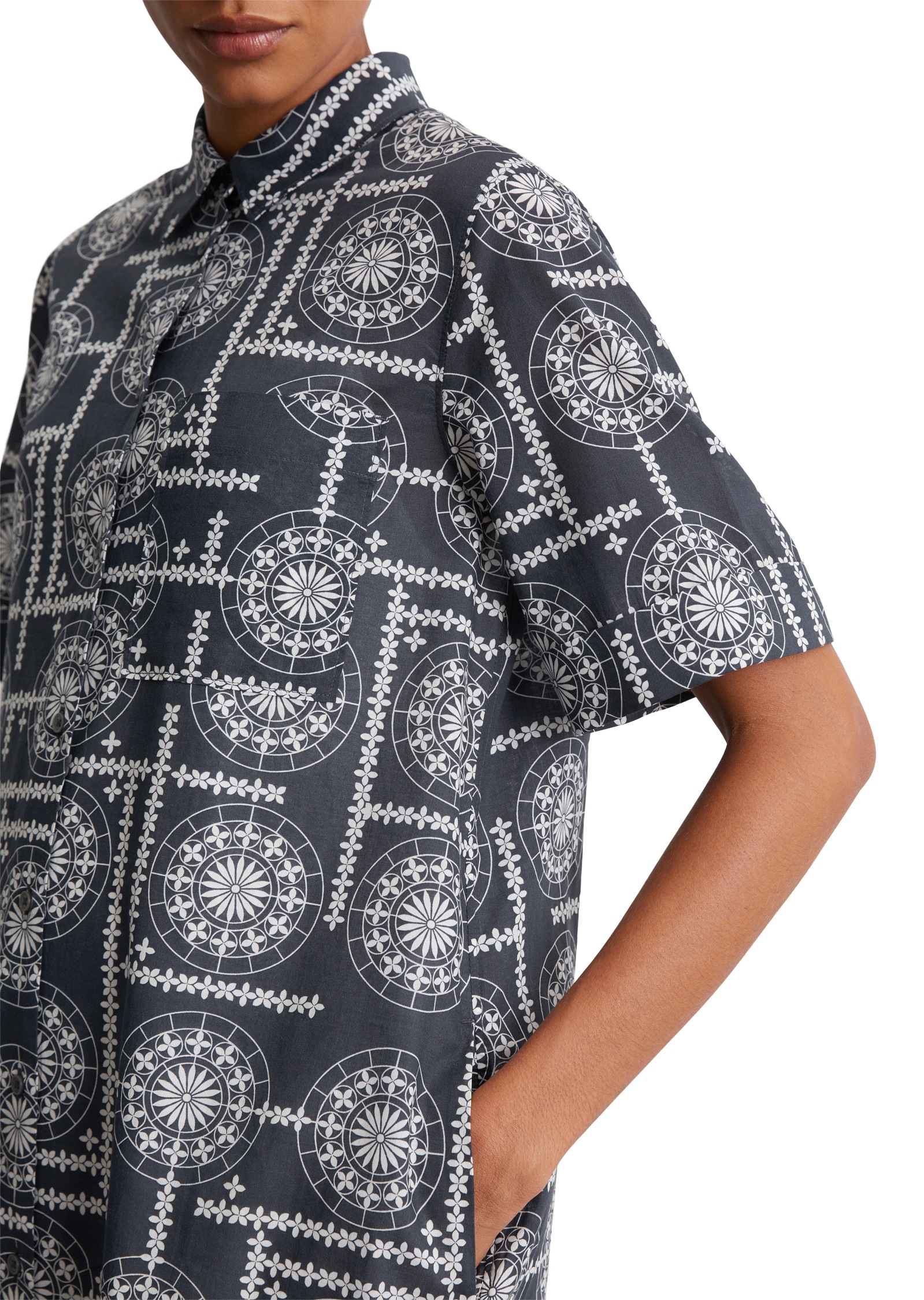 Thumbnail - Marc OPolo Hemdblusenkleid Seitennahttaschen mit Allover Print, mit Unterkleid