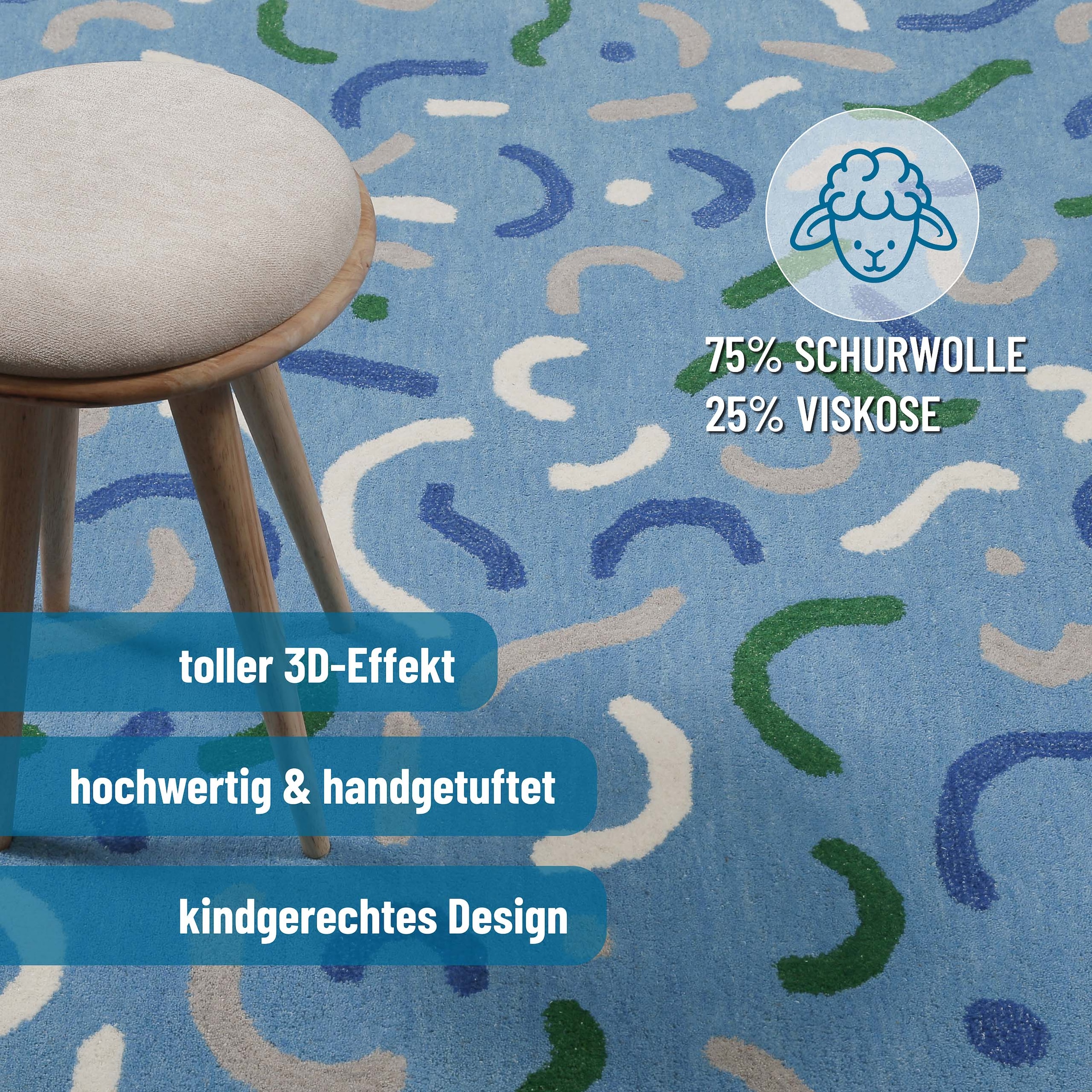 SMART KIDS Kinderteppich »Confetti« rechteckig 16 mm Höhe Kinder- & Spielteppich, Hoch-Tief-Effekt, Schurwolle, Kinderzimmer