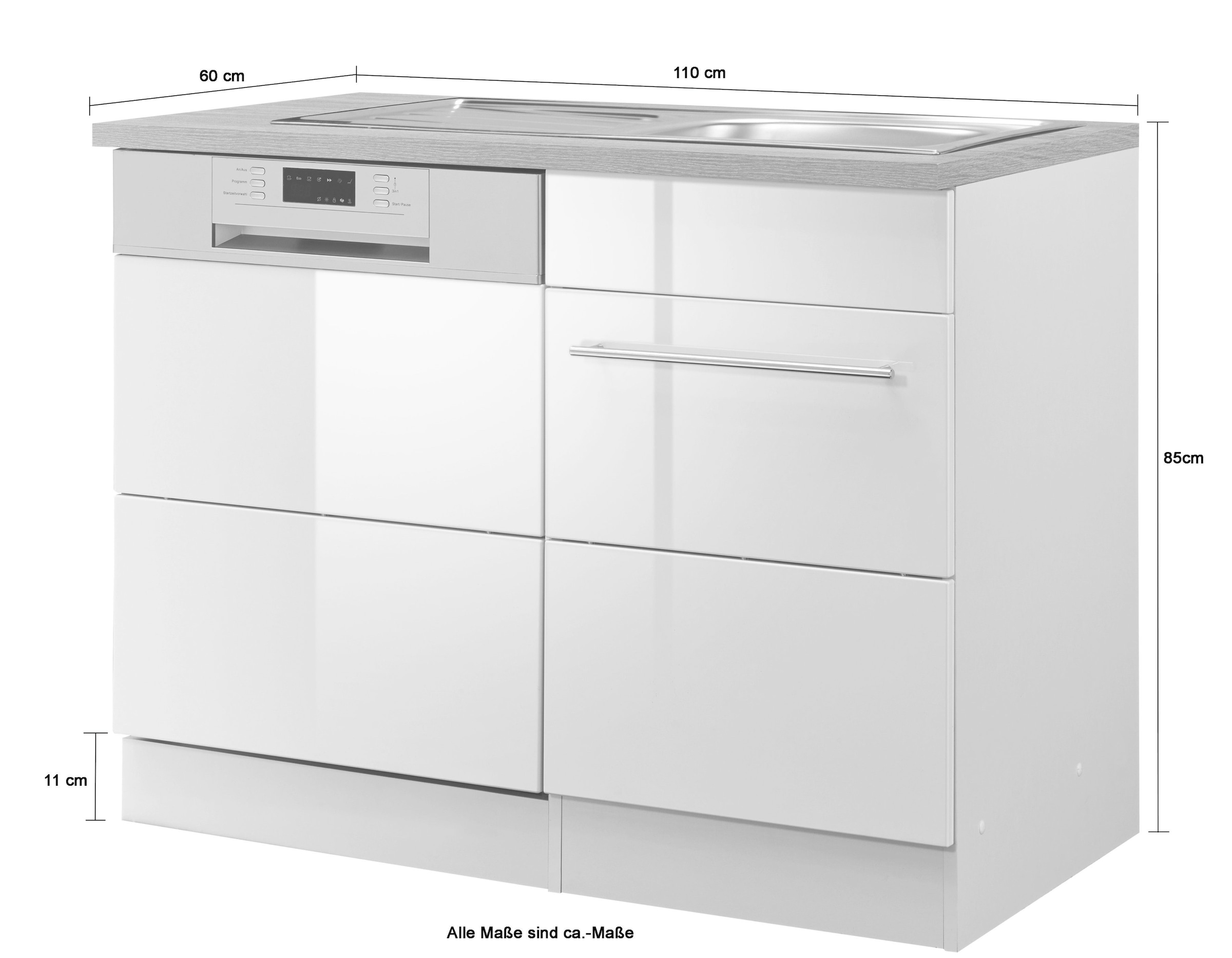 HELD MÖBEL Spülenschrank »Wien«, Breite 110 cm, inkl. Möbelfront für teilintegrierbaren Geschirrspüler