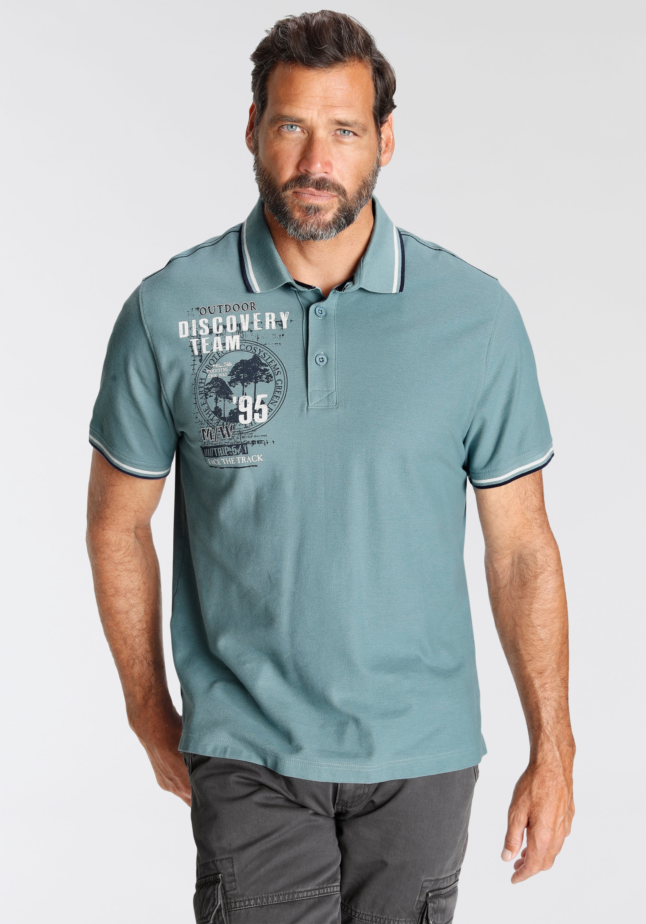 Mans World Poloshirt, Kurzarm, lässige Passform, mit trendigem Print, Polokragen