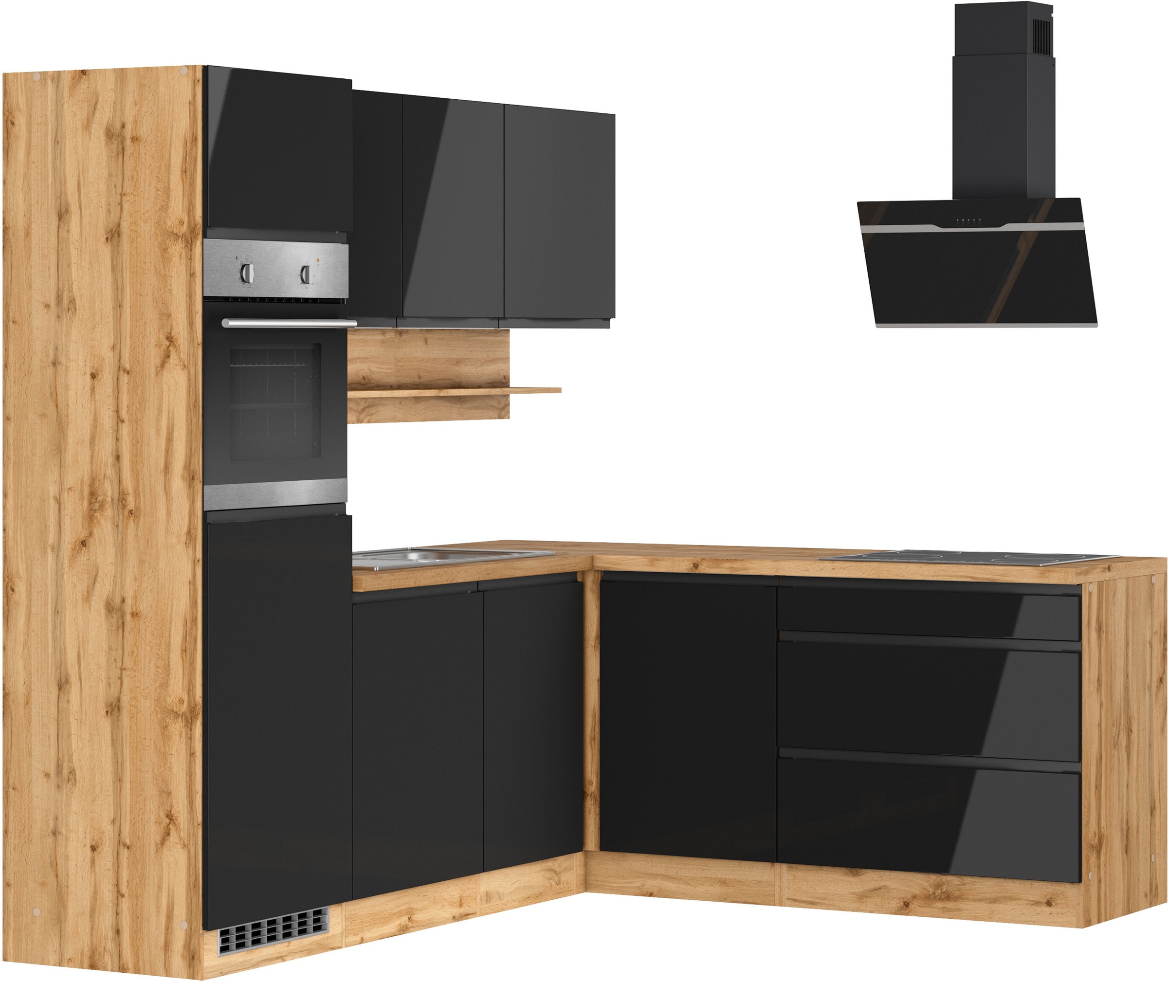 KOCHSTATION "KS-Virginia,neu in verbesserter Ausführung" Arbeitsplatte 38 mm stark, Stauraum, Softclose, Stellbreite 230/190 cm, Soft-Close, ohne E-Geräte