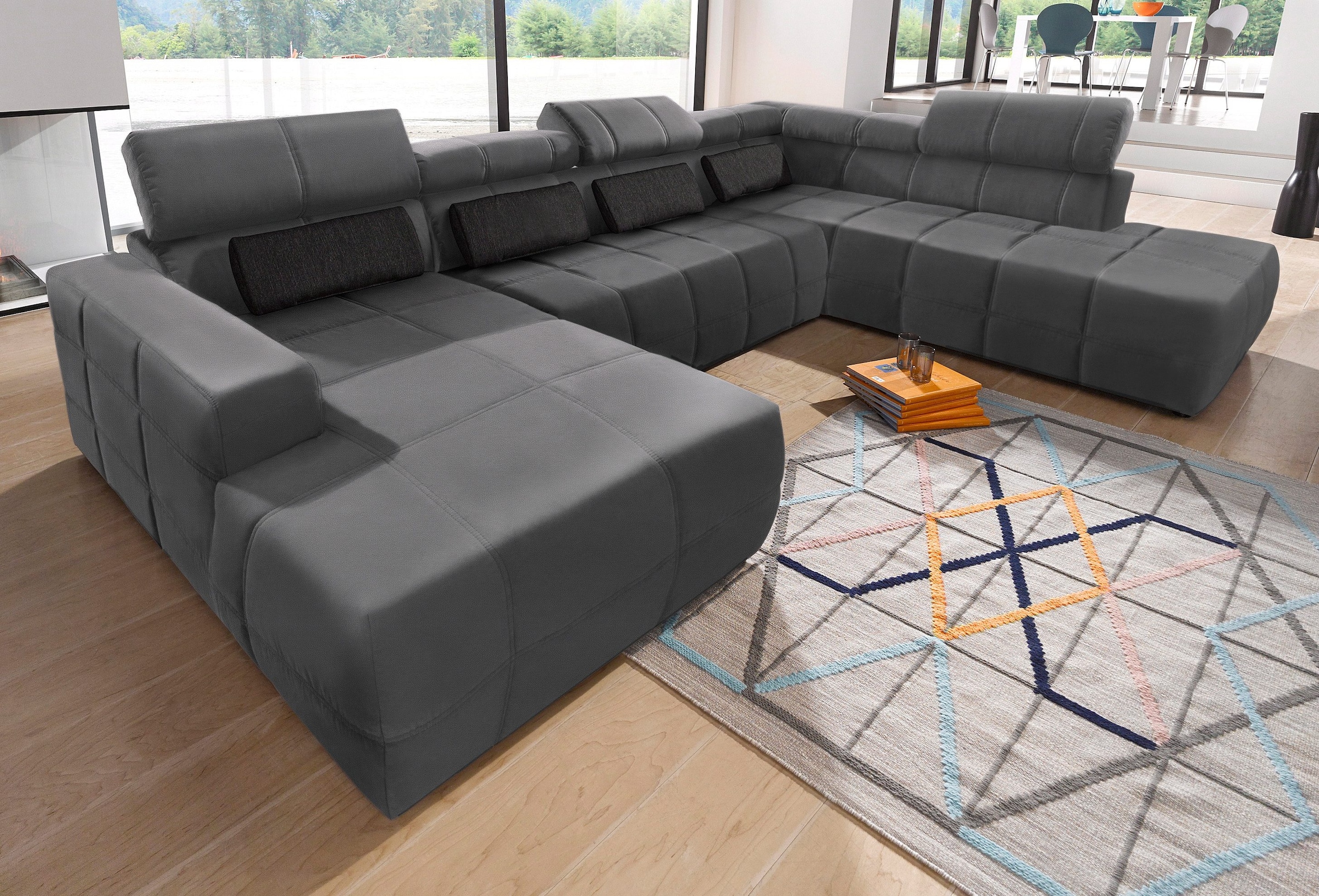 DOMO collection Wohnlandschaft »Brandon Sitzbelastung 140 kg, mit Nierenkissen, U-Form«, mit Kopfteilverstellung, wahlweise Sitztiefenverstellung, U-Form