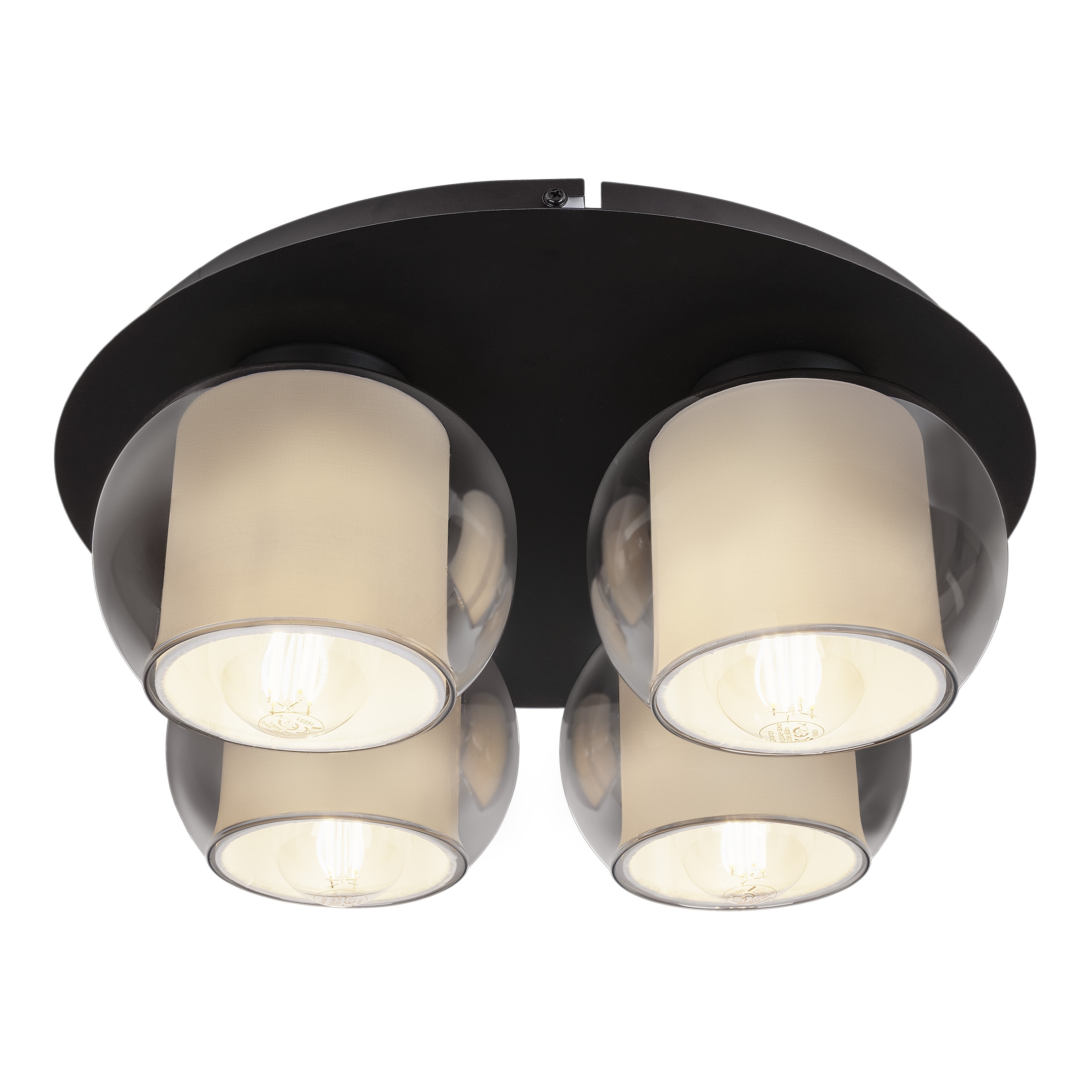 OTTO home Deckenleuchte »Tanissa mit Doppelschirm« E27 1 Stk. Deckenlampe rund Rauchglas, innen Stoffschirm, E27, Glasschirm, Textil
