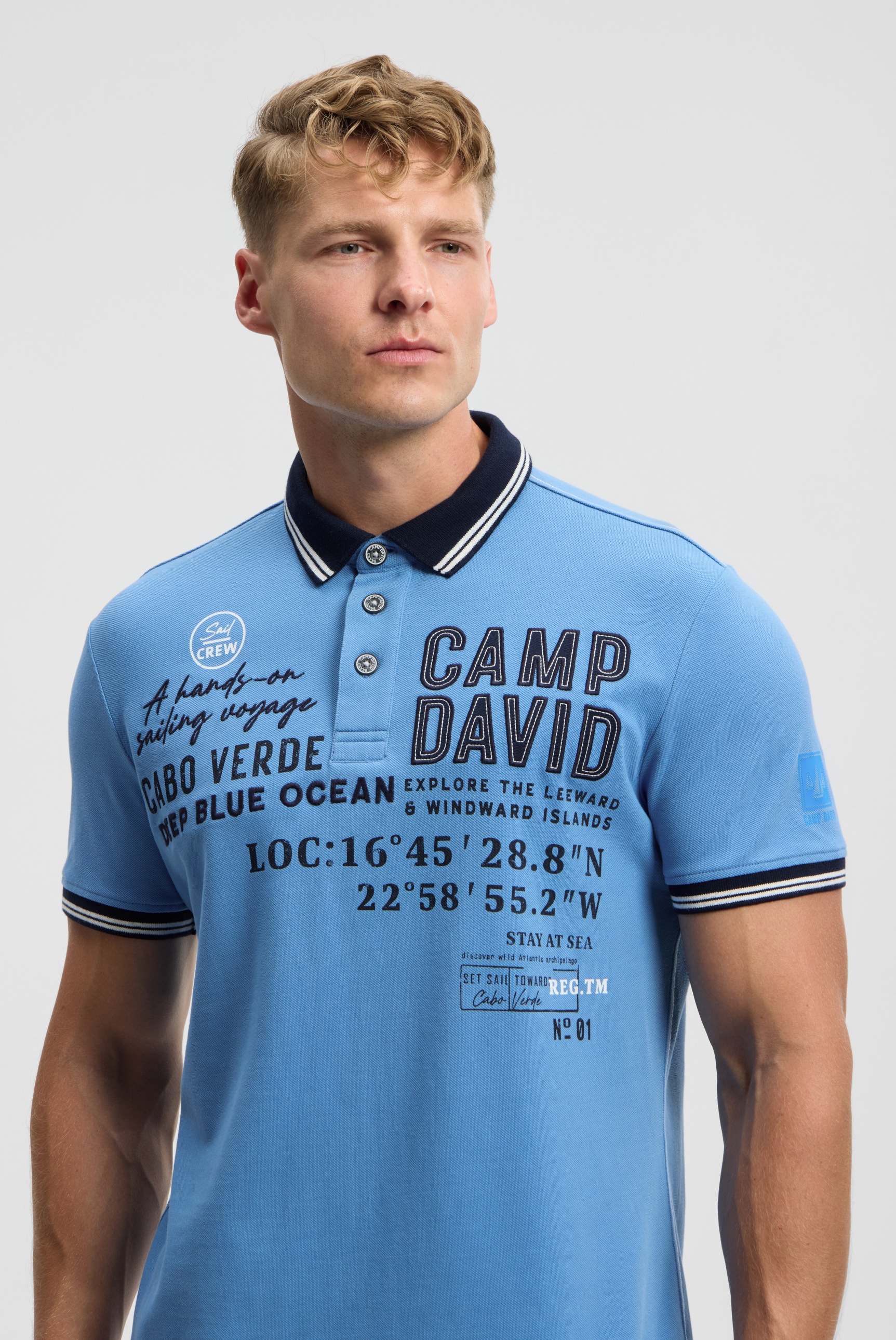 Poloshirt CAMP DAVID, Herren, Gr. 3XL, electric sky, Piqué, Material: 100% Baumwolle, bedruckt, bestickt, regular fit normal, hoch geschlossener Ausschnitt, eingesetzt Bündchen, Shirts, mit Seitenschlitze 3