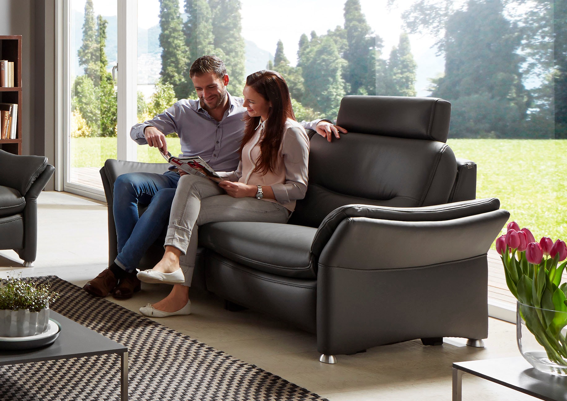 HUKLA 2,5-Sitzer »HU-SF15058 Ledersofa, Breite 194 cm«, aus Leder, optional Kopfstütze u. WallAway-Funktion