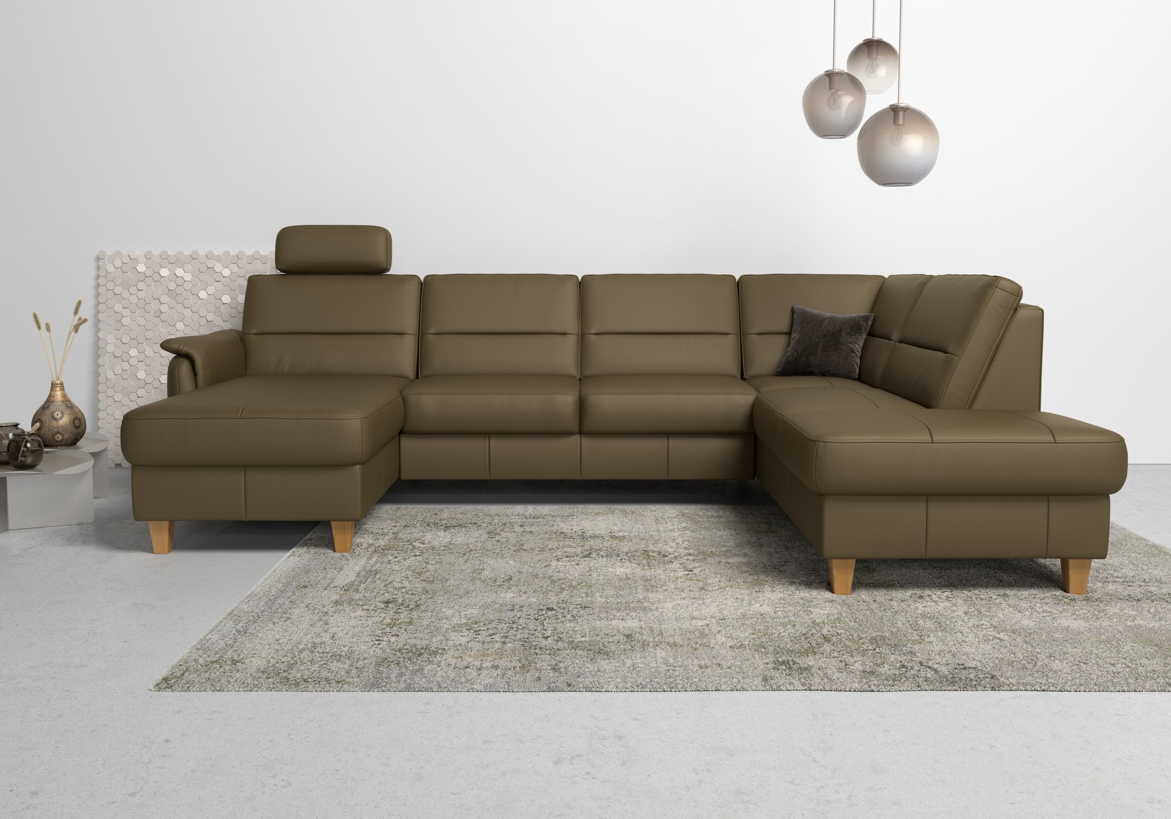 Home affaire Wohnlandschaft "Palmera U-Form, B: 308 cm, große Stoff + Leder Auswahl" optional Schlaffunktion & Bettkasten, Federkern, XXL-Wohnlandschaft
