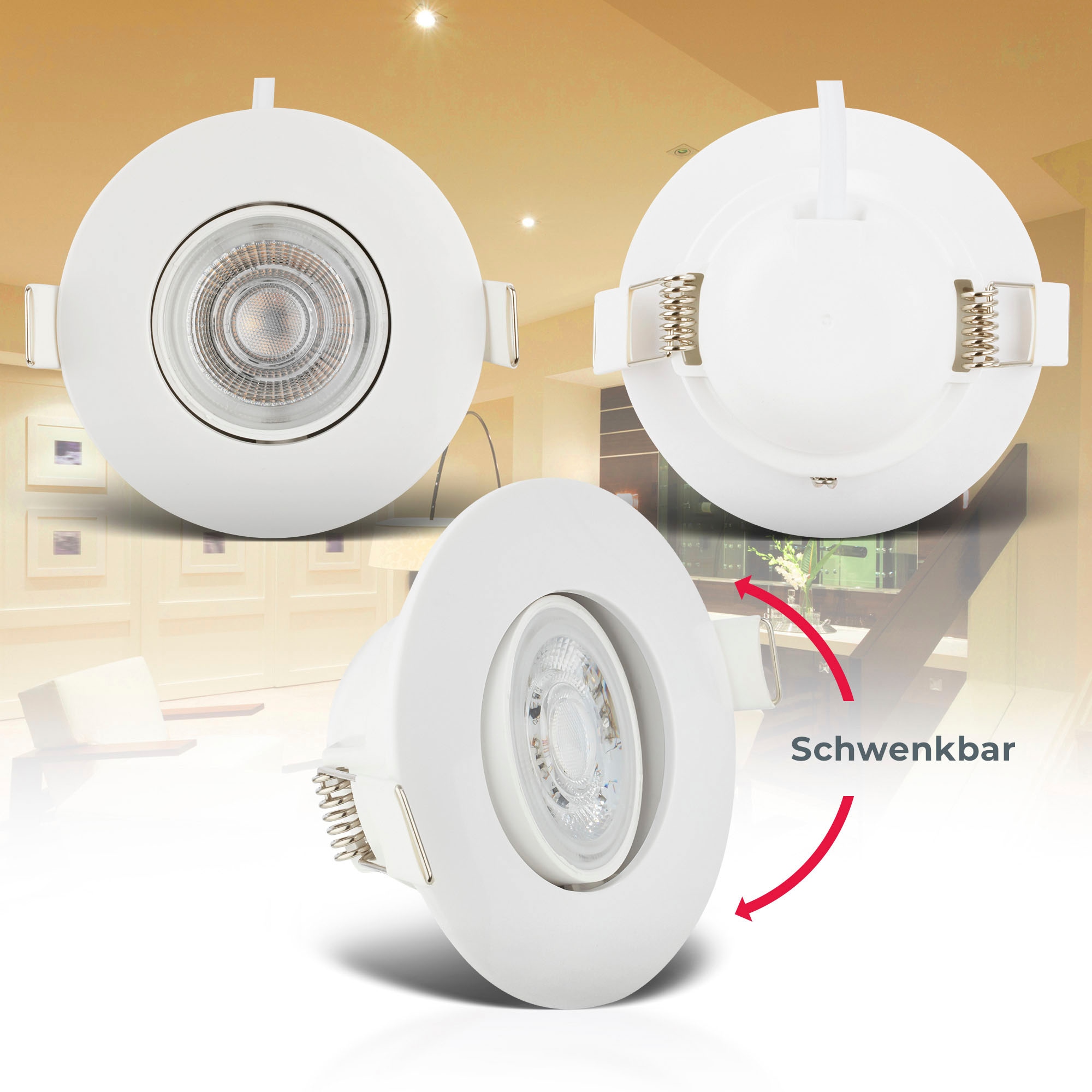 B.K.Licht LED Einbauleuchte »BK_EL1584 LED Bad Einbauleuchten IP65 6er-Set Schwenkbar«,  4,9W 480Lm 3.000K