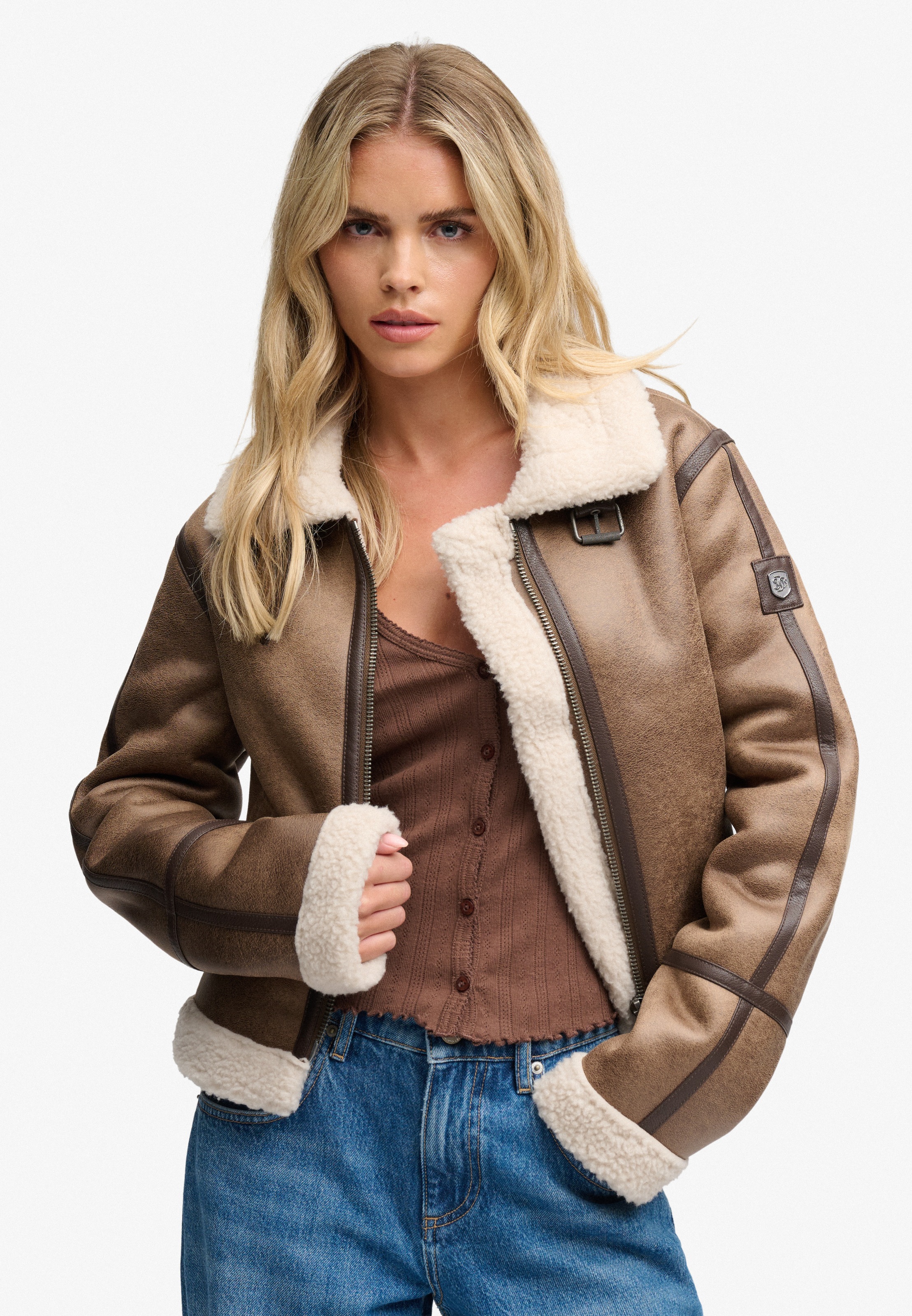 Superdry Kurzjacke »FAUX SHEARLING JACKET« Kunstfaser, relaxed fit