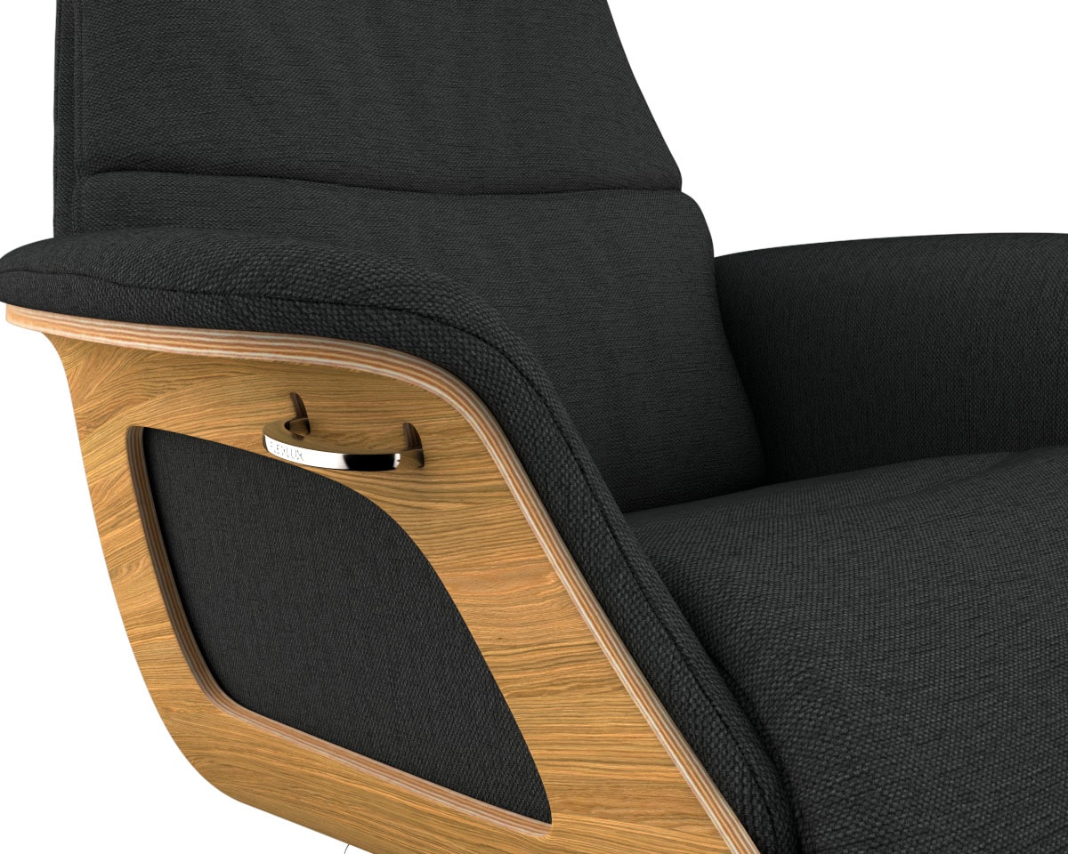 FLEXLUX Relaxsessel »Clement Relaxstuhl, Polstersessel, Liegesessel, TV-Sessel,«, Rücken- & Kopfteilverstellung, Drehbar, Armlehne Eiche, Fuß Alu
