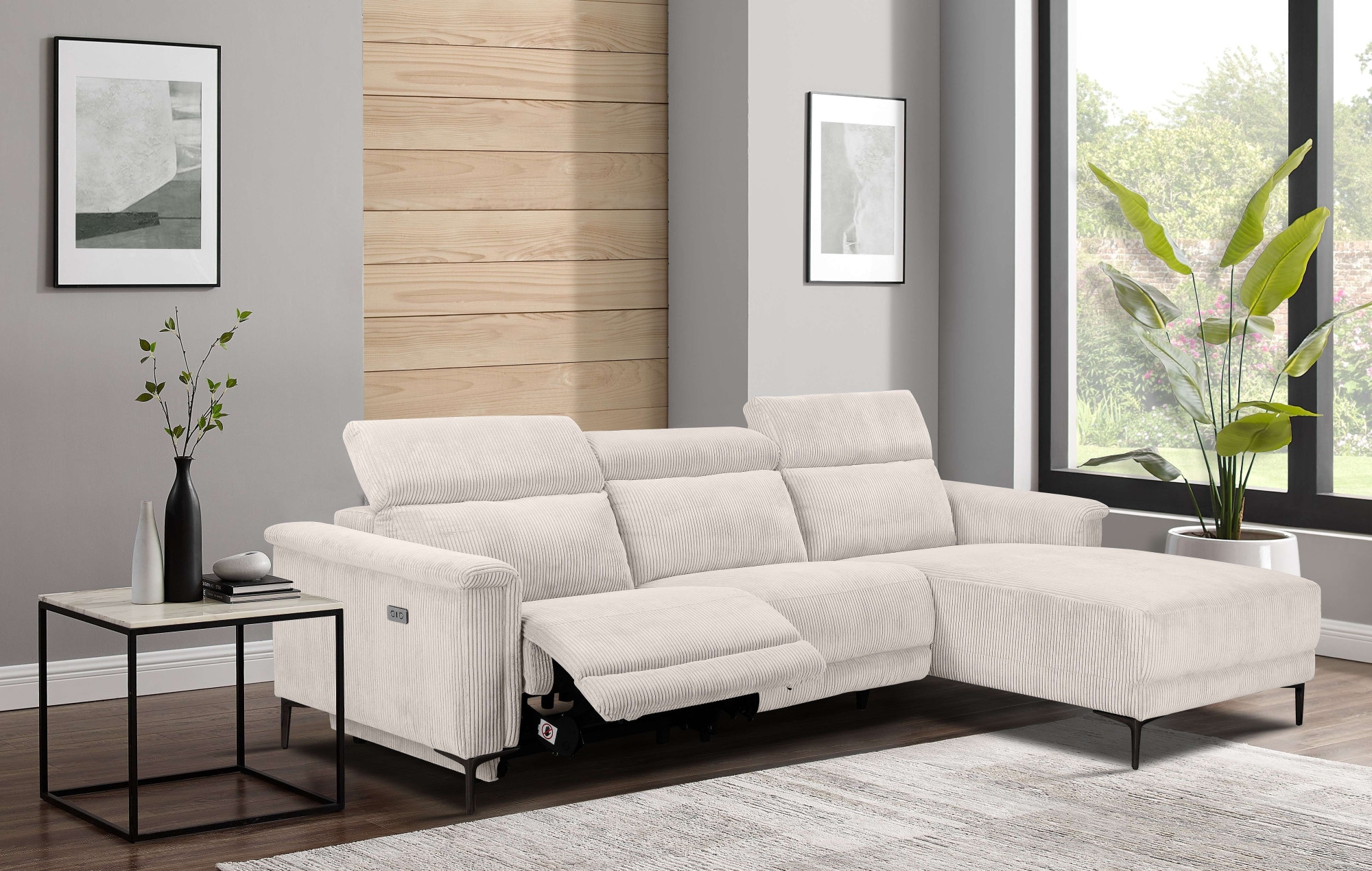 OTTO home Ecksofa "LUND Cord, L-Form, 261 cm, man. o. elektr. Relaxfunktion (mit USB-A)" mit USB A-Anschluss bei elektrischer Variante und Kopfteilverstellung