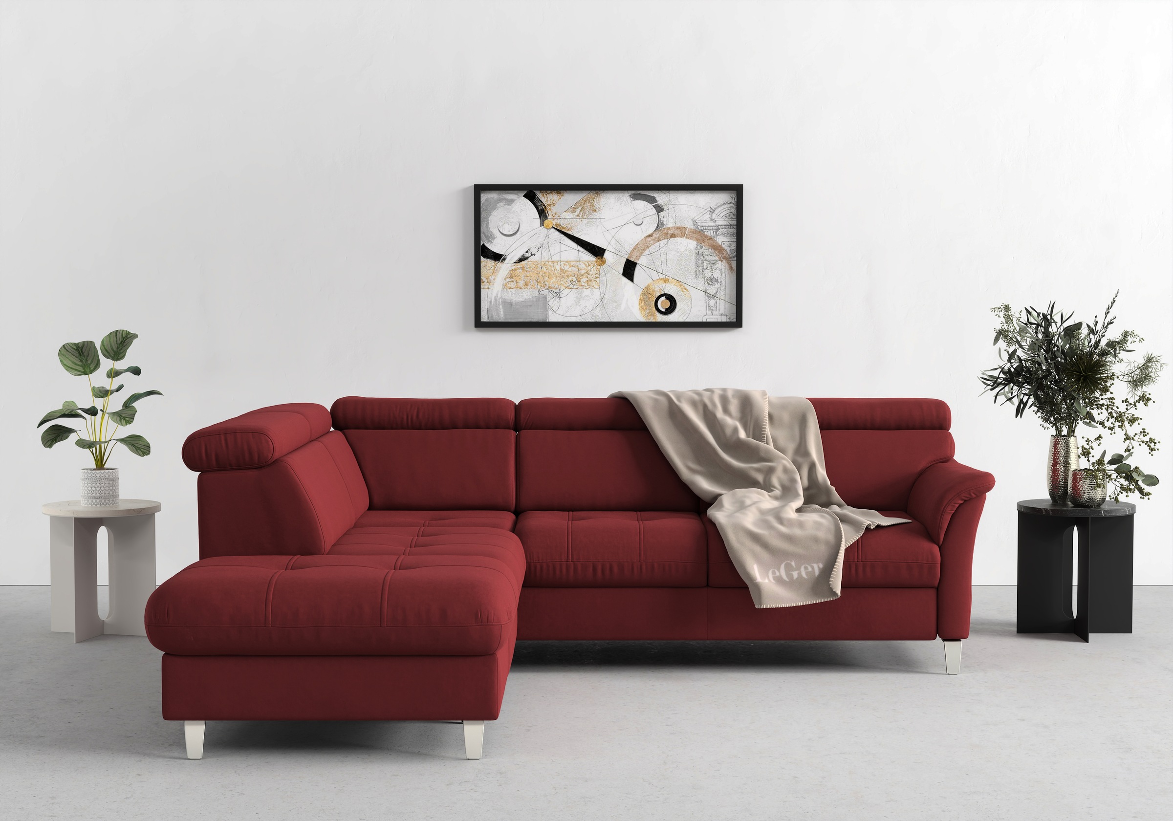 Ecksofa SIT & MORE "Marano L-Form", rot (bordeaux), B:252cm T:216cm, 100% Polyester, Sofas, Ecksofa, inklusive Kopfteilverstellung, wahlweise mit Bettfunktion, Bettkasten