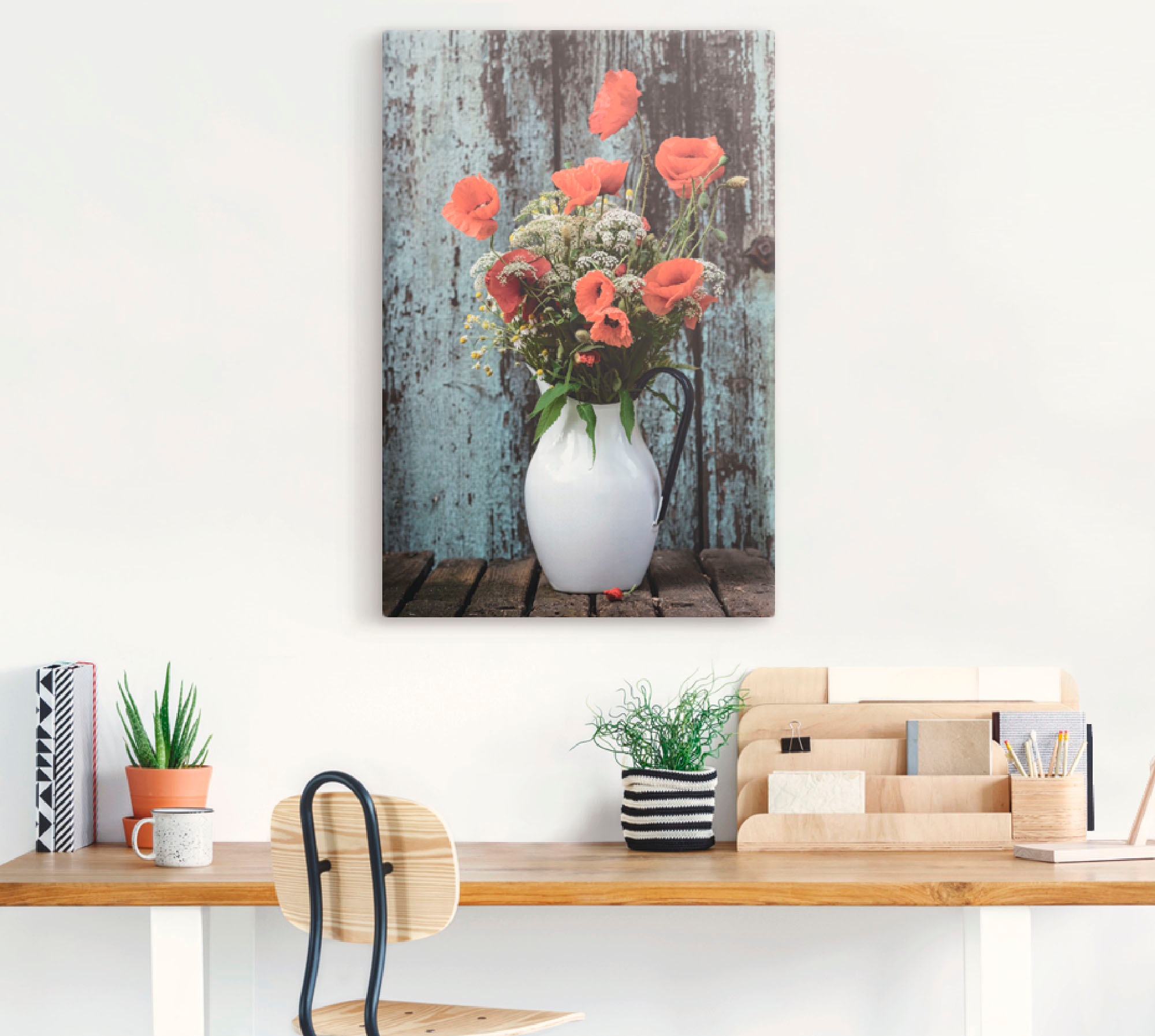 Artland Leinwandbild "Krug mit Mohnblumen" Blumen 1 Stk. tlg. auf Holzrahme günstig online kaufen