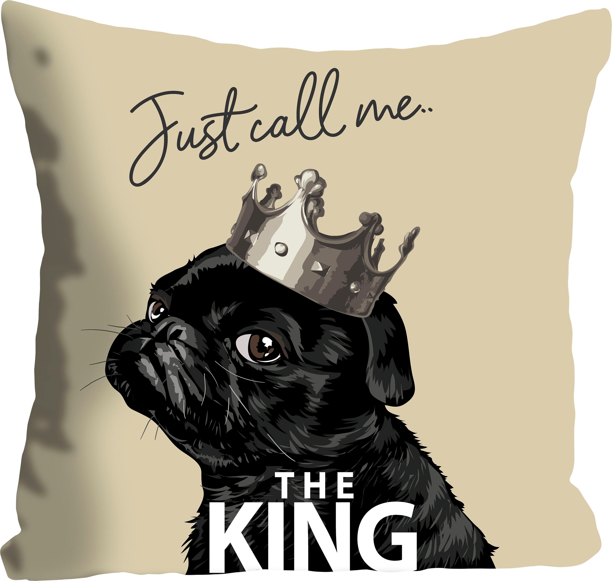 queence Dekokissen "JUST CALL ME THE KING" mit einem Mops mit Krone günstig online kaufen