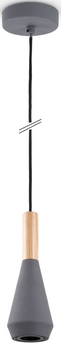 "PACO HOME Pendelleuchte ""MORA"", grau, Ø 10cm H: 178,5cm, Leuchten, Wohnzimmer Esszimmer Klein Modern Holz Metall GU10 Trichterform, Pendelleuchte"