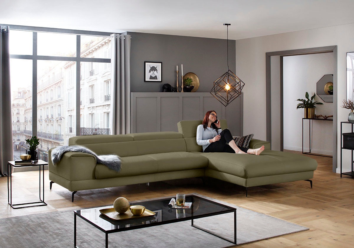 W.SCHILLIG Ecksofa »piedroo, Designsofa mit tollem Sitzkomfort, bequem, L-Form«, Kopfteilverstellung, wahlweise mit Sitztiefenverstellung, Breite 343cm