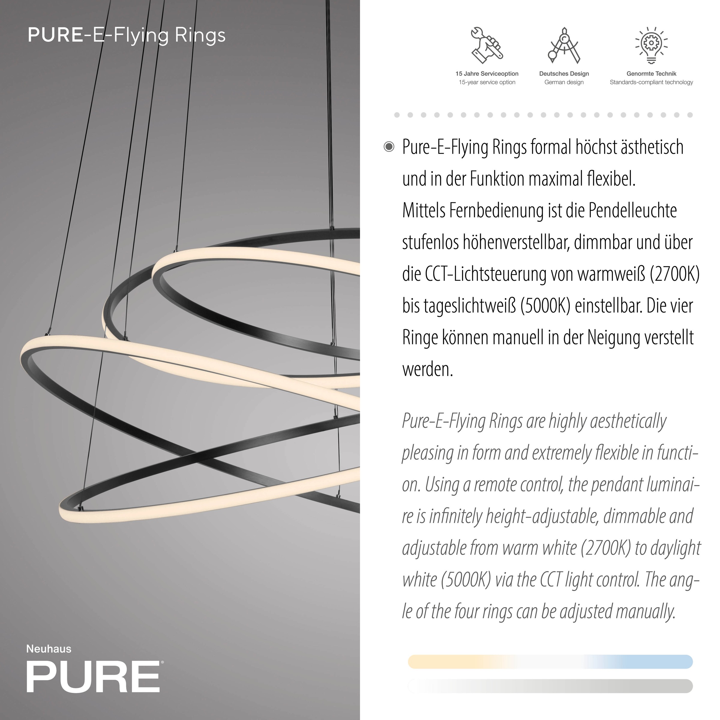 Neuhaus PURE LED Pendelleuchte »PURE E-Flying Rings« LED-Board 1 Stk. warmweiß - kaltweiß e-LIFT® Funktion, CCT, dimmbar über Fernbedienung