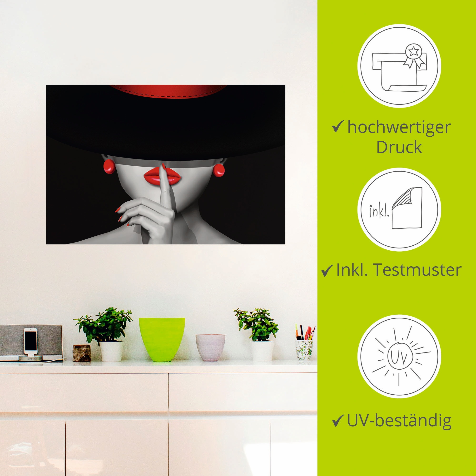 Artland Wandbild »Sei still«, Frau, (1 St.), als Alubild, Outdoorbild, Leinwandbild, Poster, Wandaufkleber