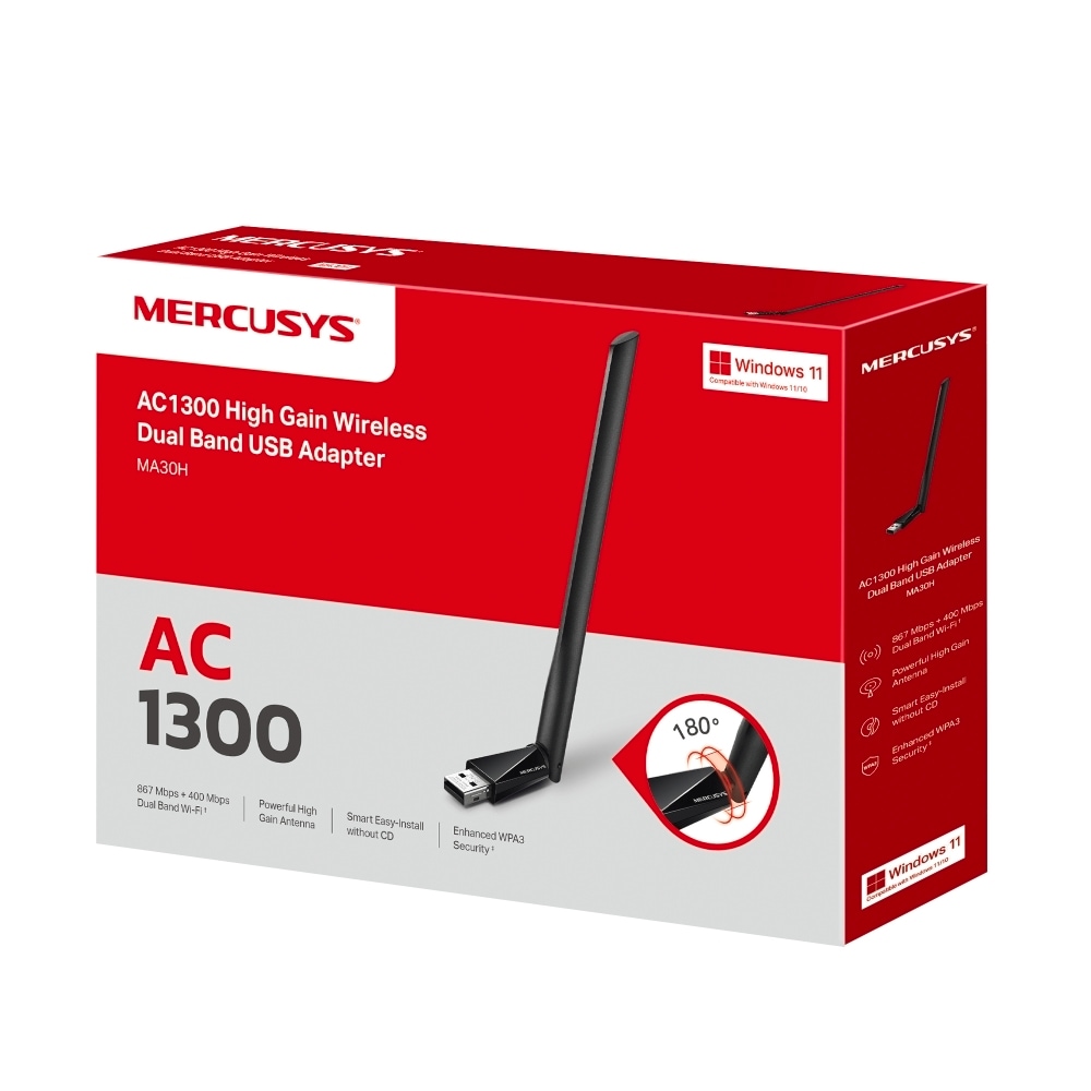 TP-Link WLAN-Adapter »Mercusys MA30H AC1300 High Gain«, (1300 Mbit/s 5 GHz), Wi-Fi 5, Plug&Play, Windows 10/11