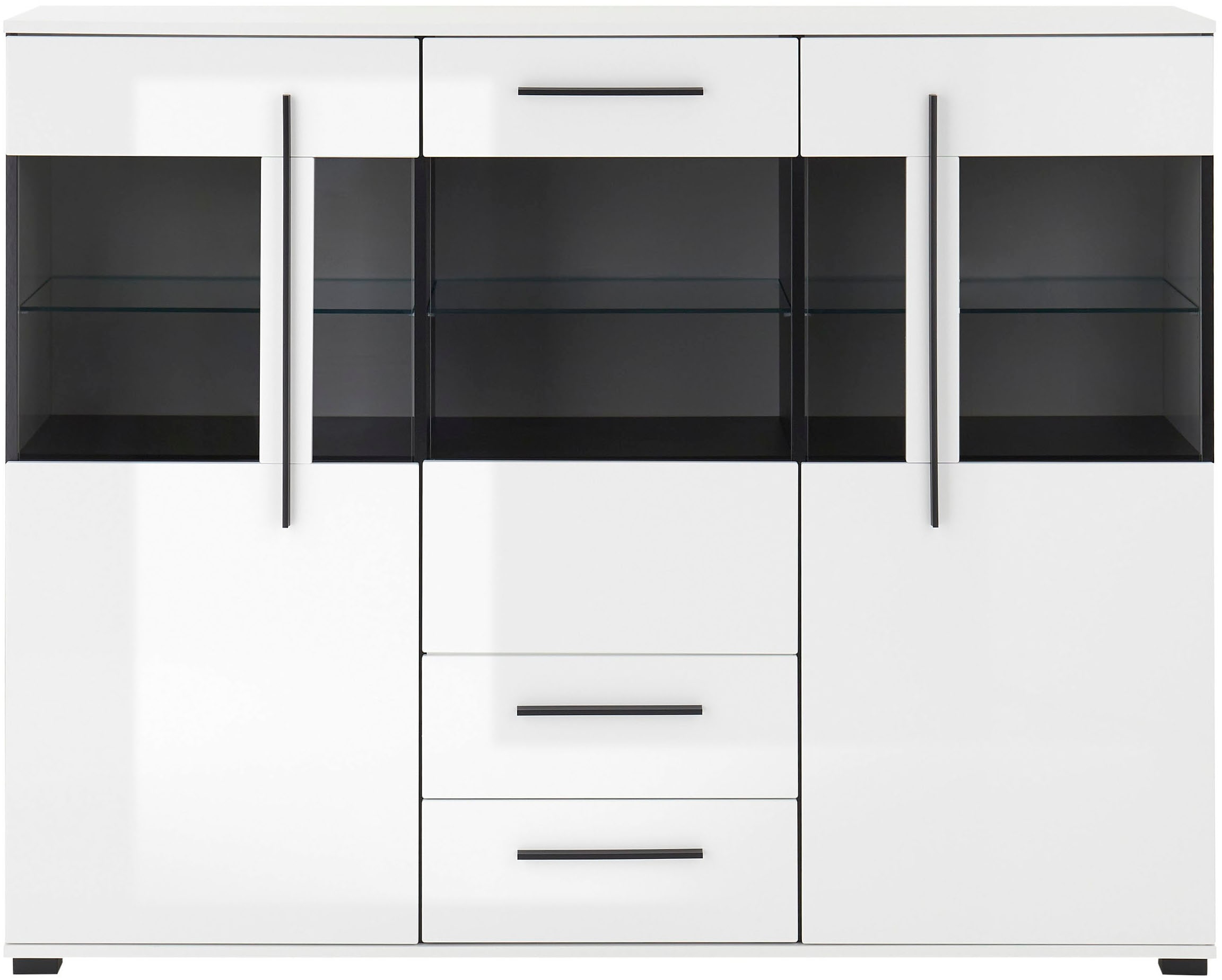 INOSIGN Highboard »Cantara, moderner Schrank, Vitrine in Eiche Dekor oder weiß«, schwarze Stangengriffe, ausreichend Stauraum, vielseitig einsetzbar