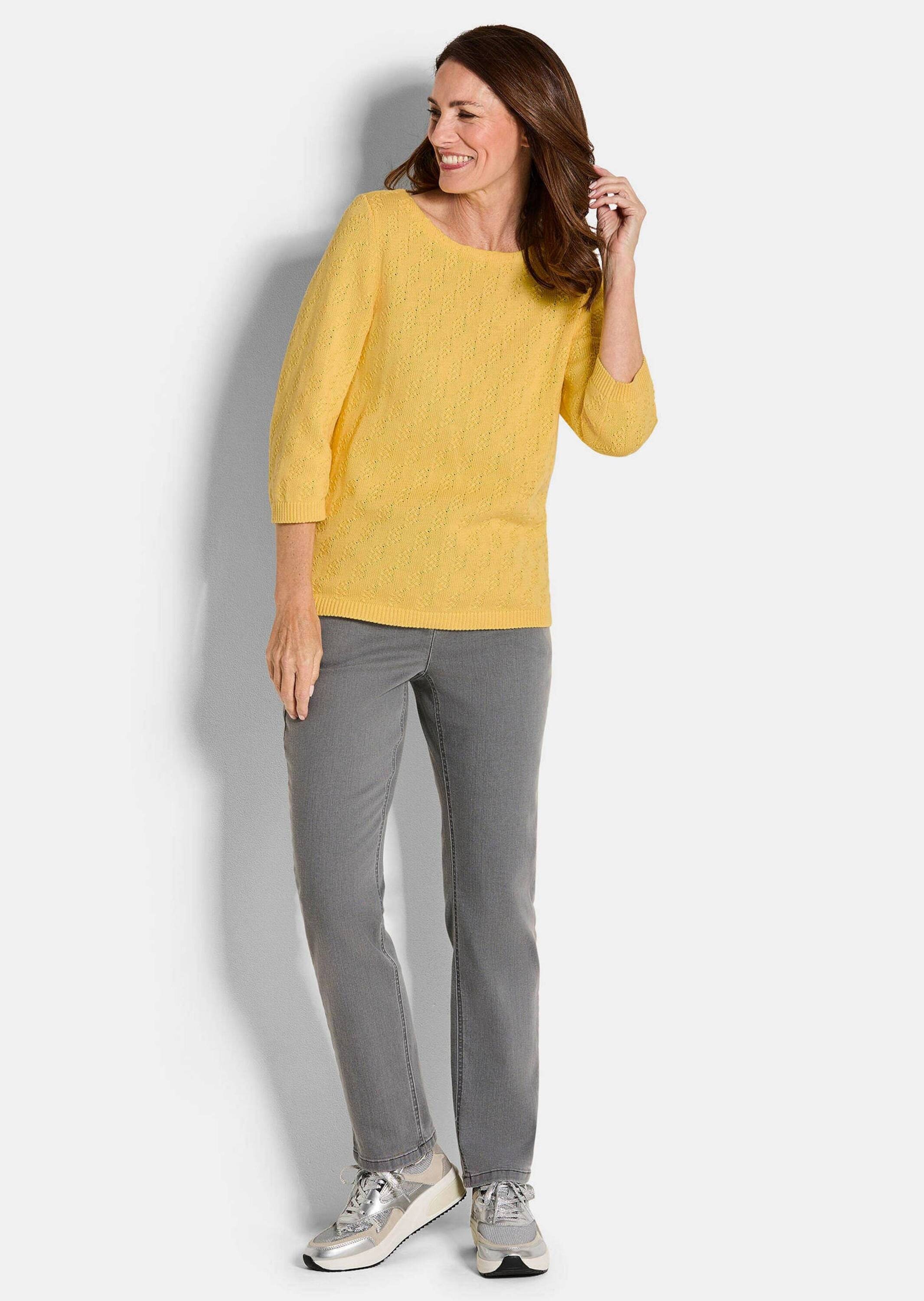 GOLDNER Rundhalspullover »Kurzgröße Halbarm Baumwollpullover mit Struktur«