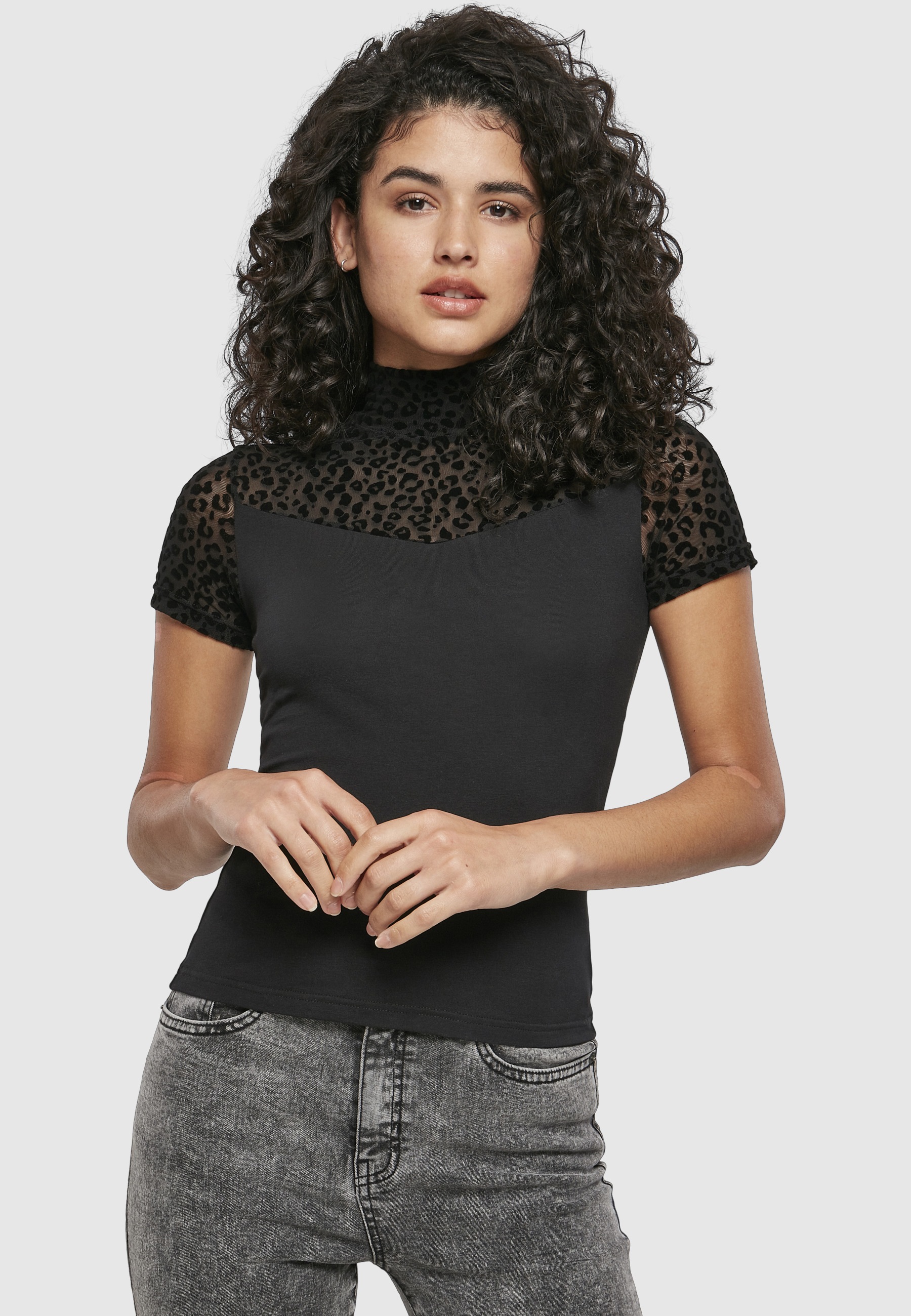 URBAN CLASSICS T-Shirt »Urban Classics Damen Ladies Flock Lace Turtleneck Tee« 1 Stk.
