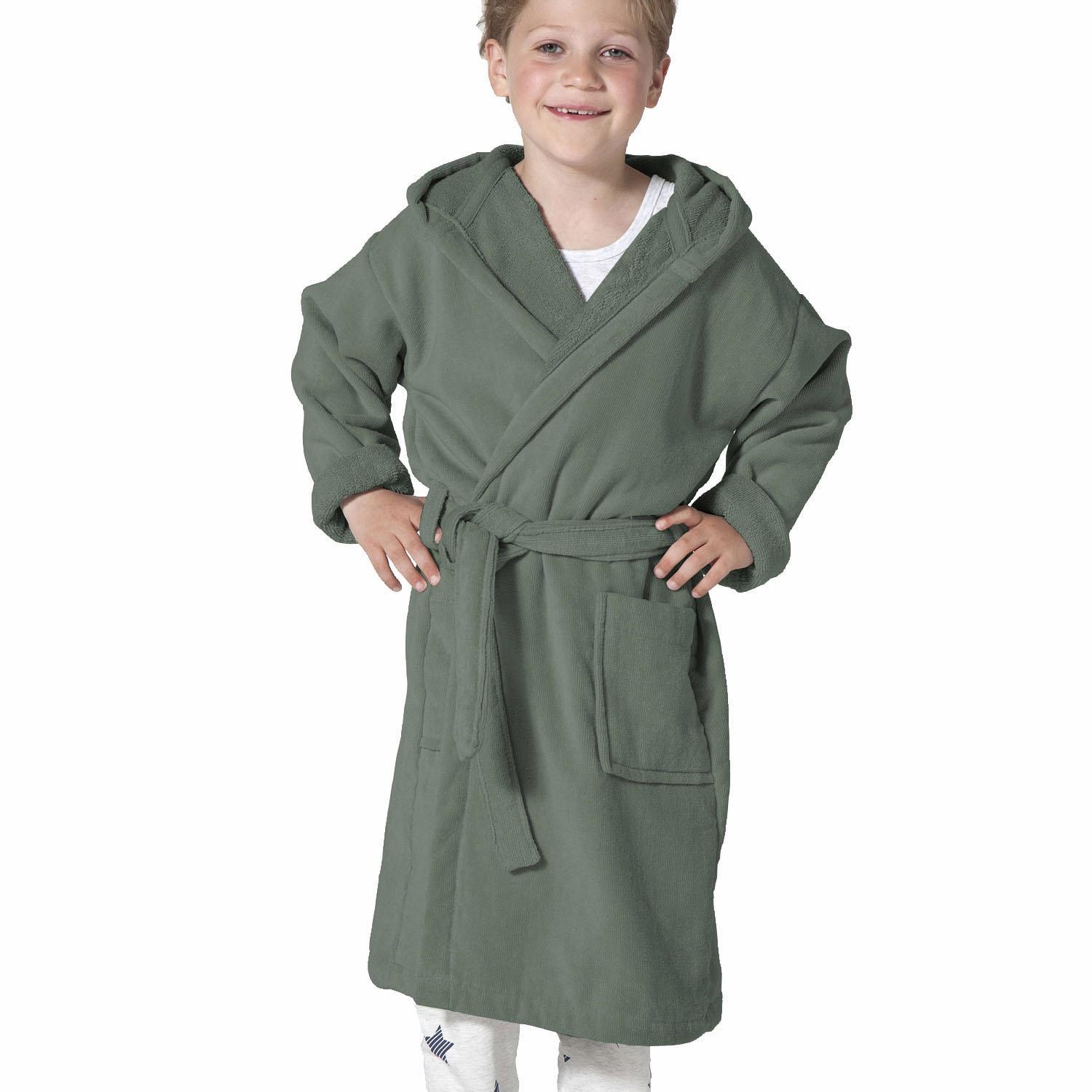 Kinderbademantel SEAHORSE, L:87cmgrün, Velours, Hausmäntel, "Seahorse Pure", Langarm, aufgesetzte Taschen