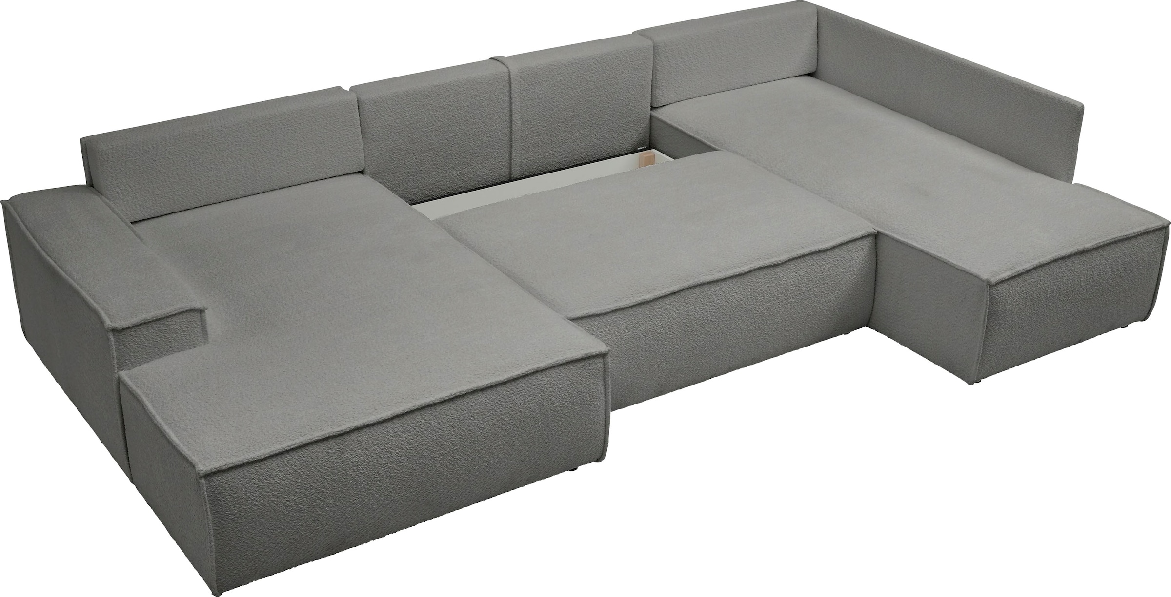 andas Wohnlandschaft »FINNLEY U-Form XXL 329 cm, Schlafsofa, Schlaffunktion m. Bettkasten«, (194/139 cm), Bouclé, Struktur und Cord