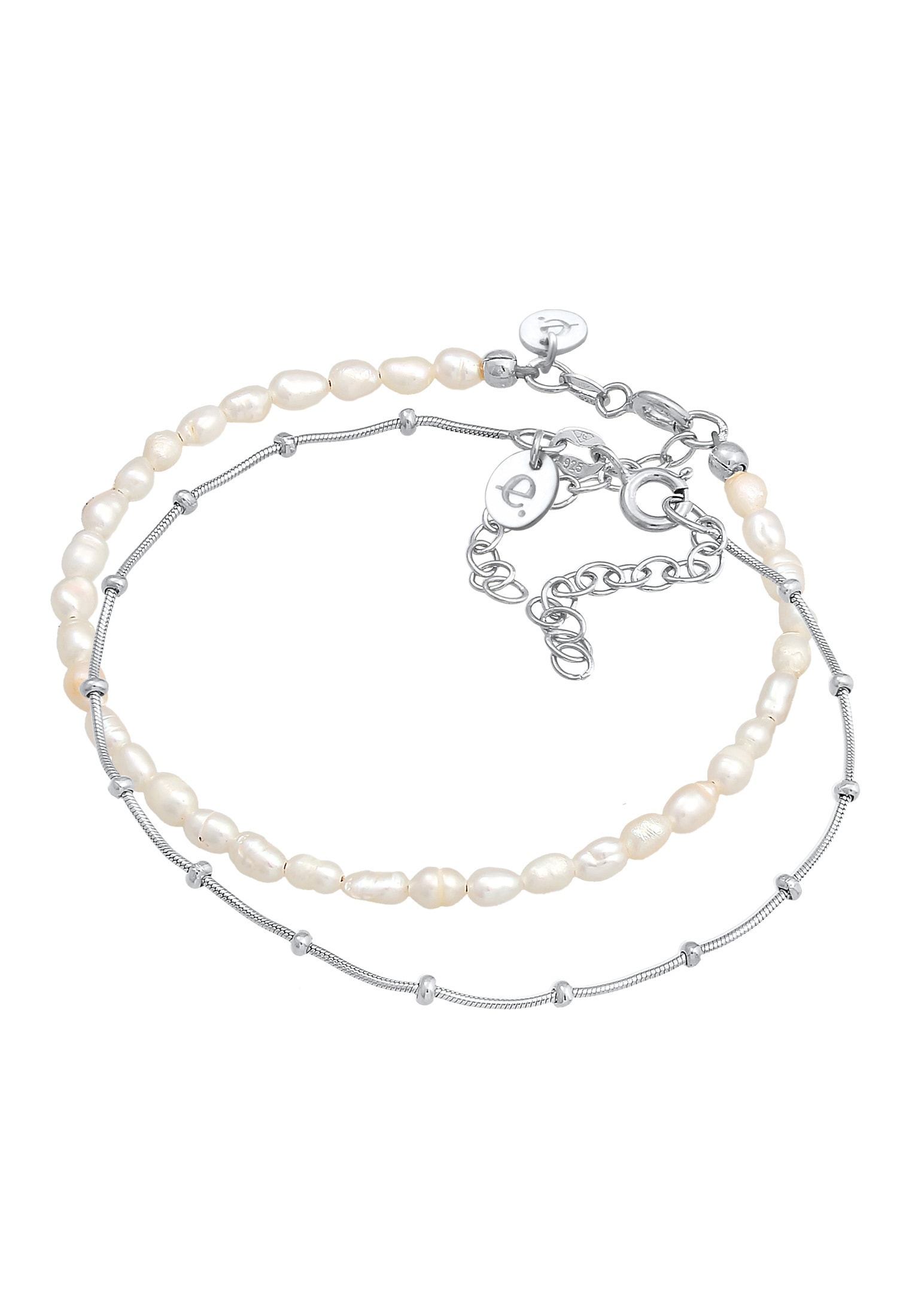 Elli Premium Lederarmband »Armband Kugelkette Süßwasserperlen 2er Set 925 Silber«