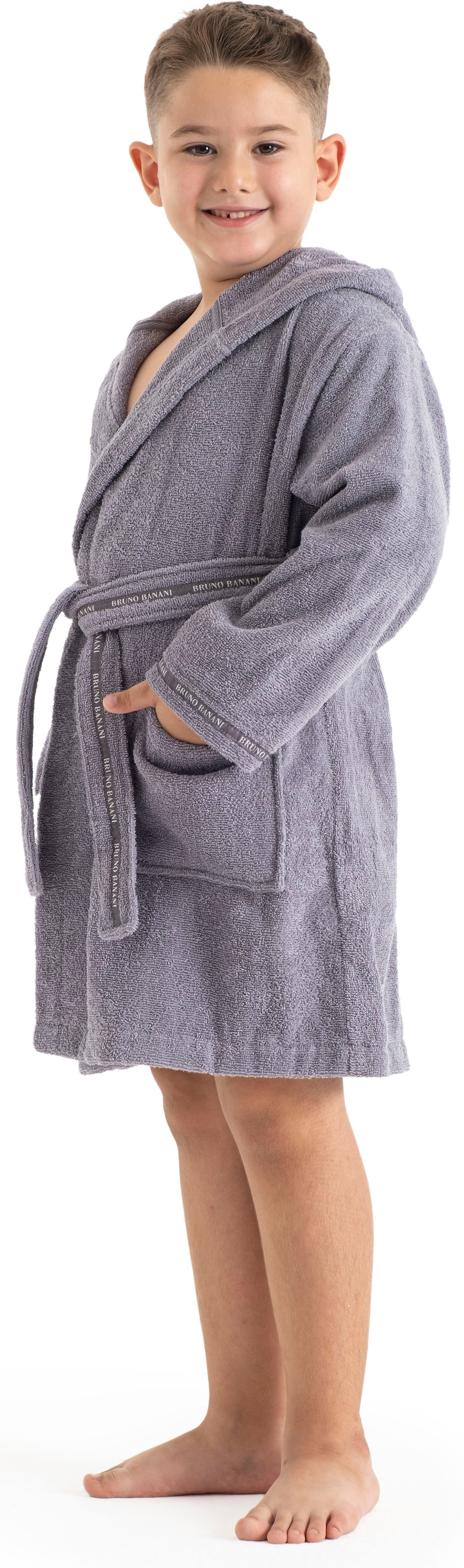 Bruno Banani Kinderbademantel »Danny, Ideal für Zuhause, Schwimmbad oder im Urlaub«, (1 St.), mit Logostreifen, aus 100% Baumwolle