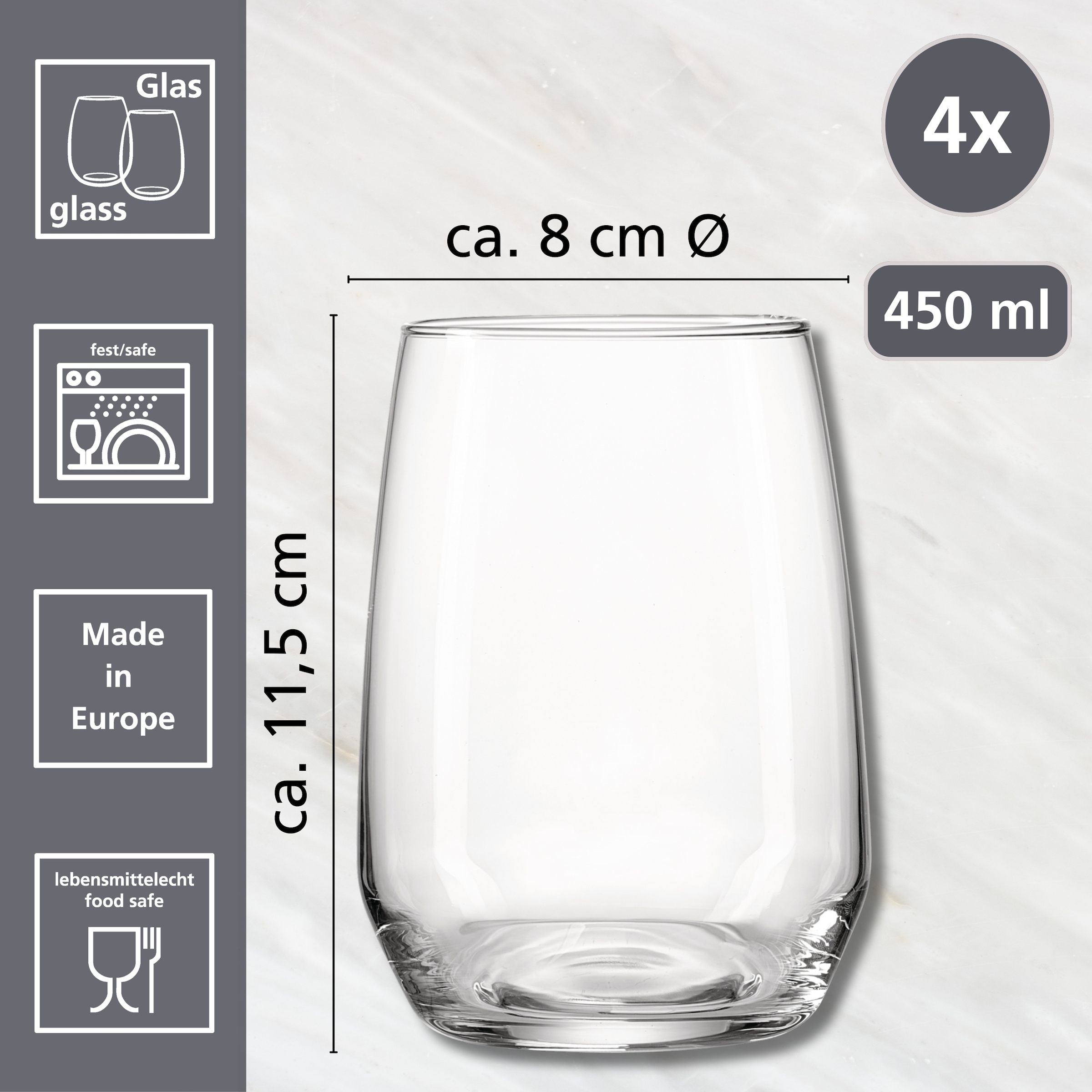 Ritzenhoff & Breker Longdrinkglas »Rumba«, (Set, 4 tlg.), 4er Set, je 450 ml