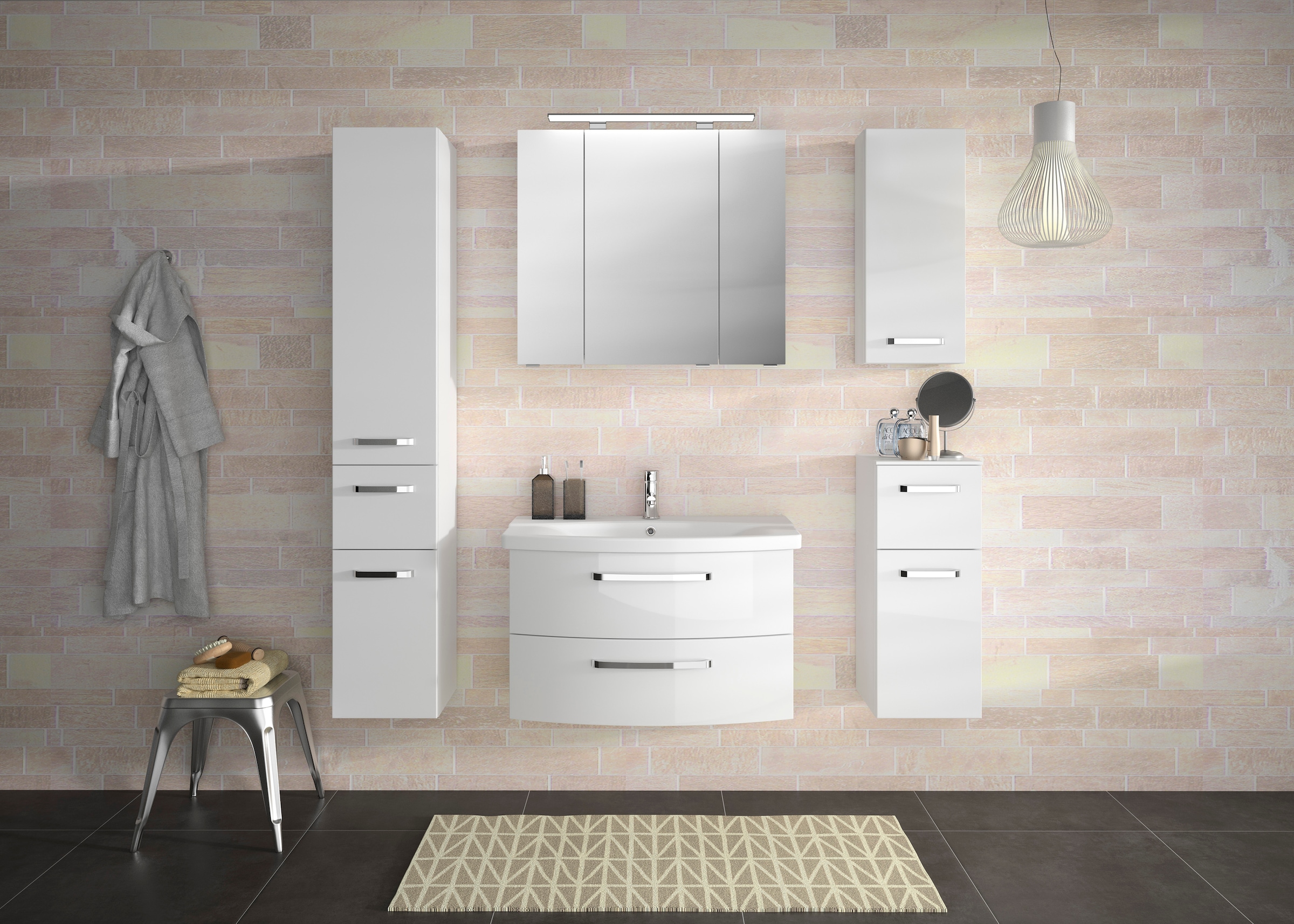 Saphir Badmöbel-Set »Serie 4010 4-teilig Keramik-Waschtisch mit LED-Spiegelschrank«, (Set), Badezimmer Set mit Unterschrank, Hängeschrank, inkl. Türdämpfer