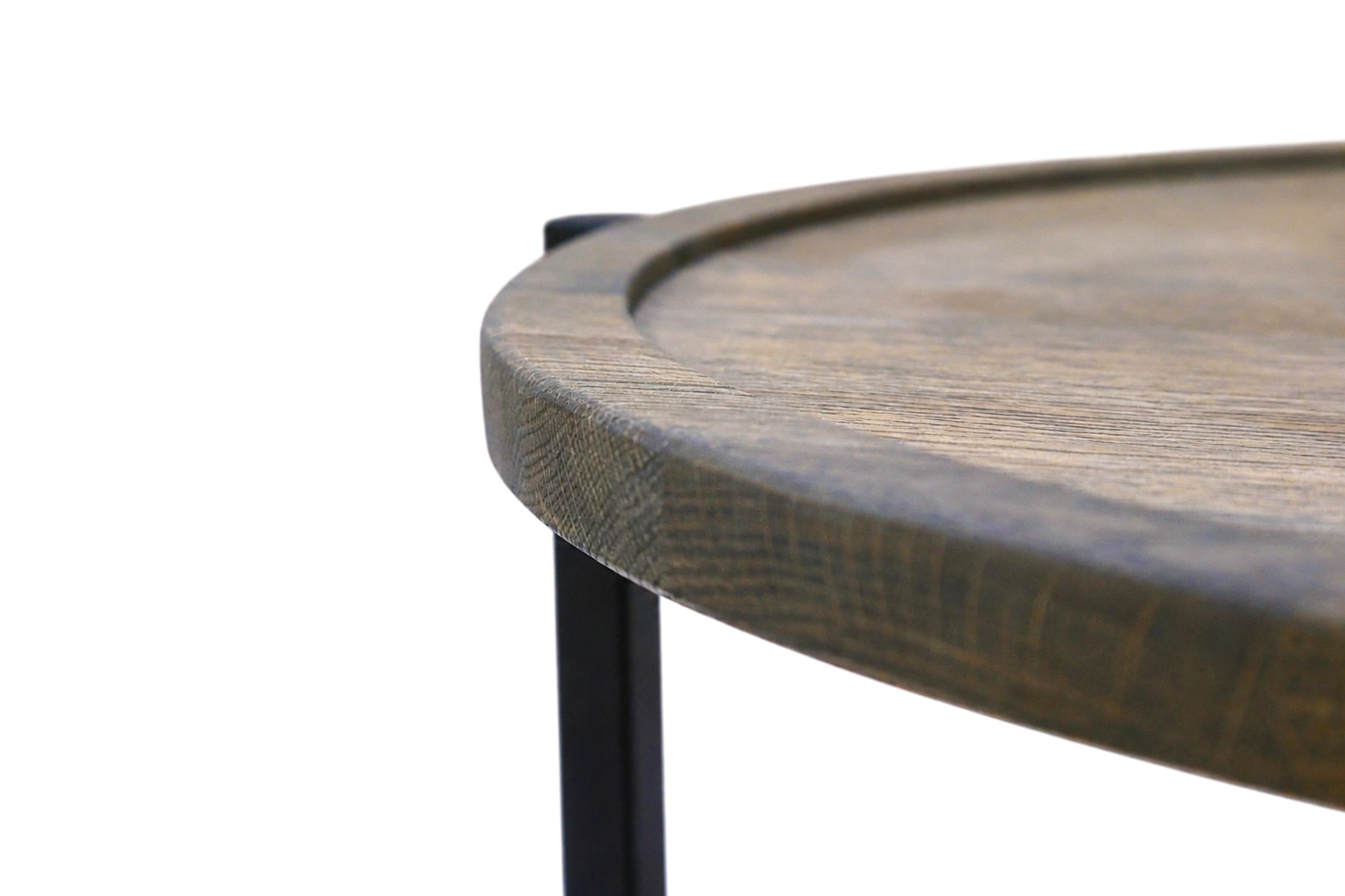 OTTO home Couchtisch »Odense, Wohnzimmertisch, Sofatisch, Beistelltisch, Kaffeetisch« Wildeiche geölt Natur/Smoke, rund (Ø 70 cm), Metallgestell