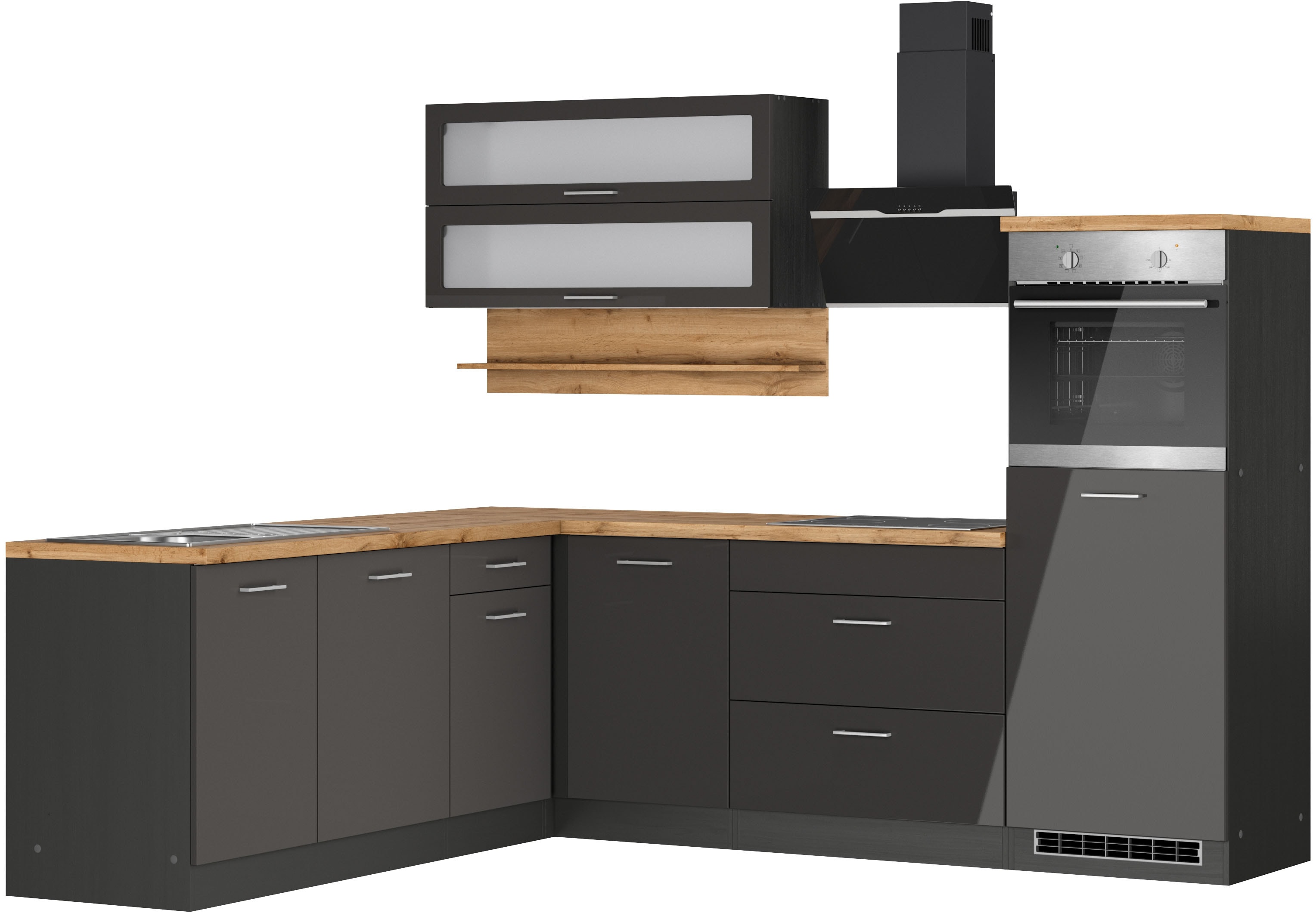 KOCHSTATION Winkelküche "KS-Milan" Stellbreite 250/220 cm, viel Stauraum, wahlweise mit E-Geräten