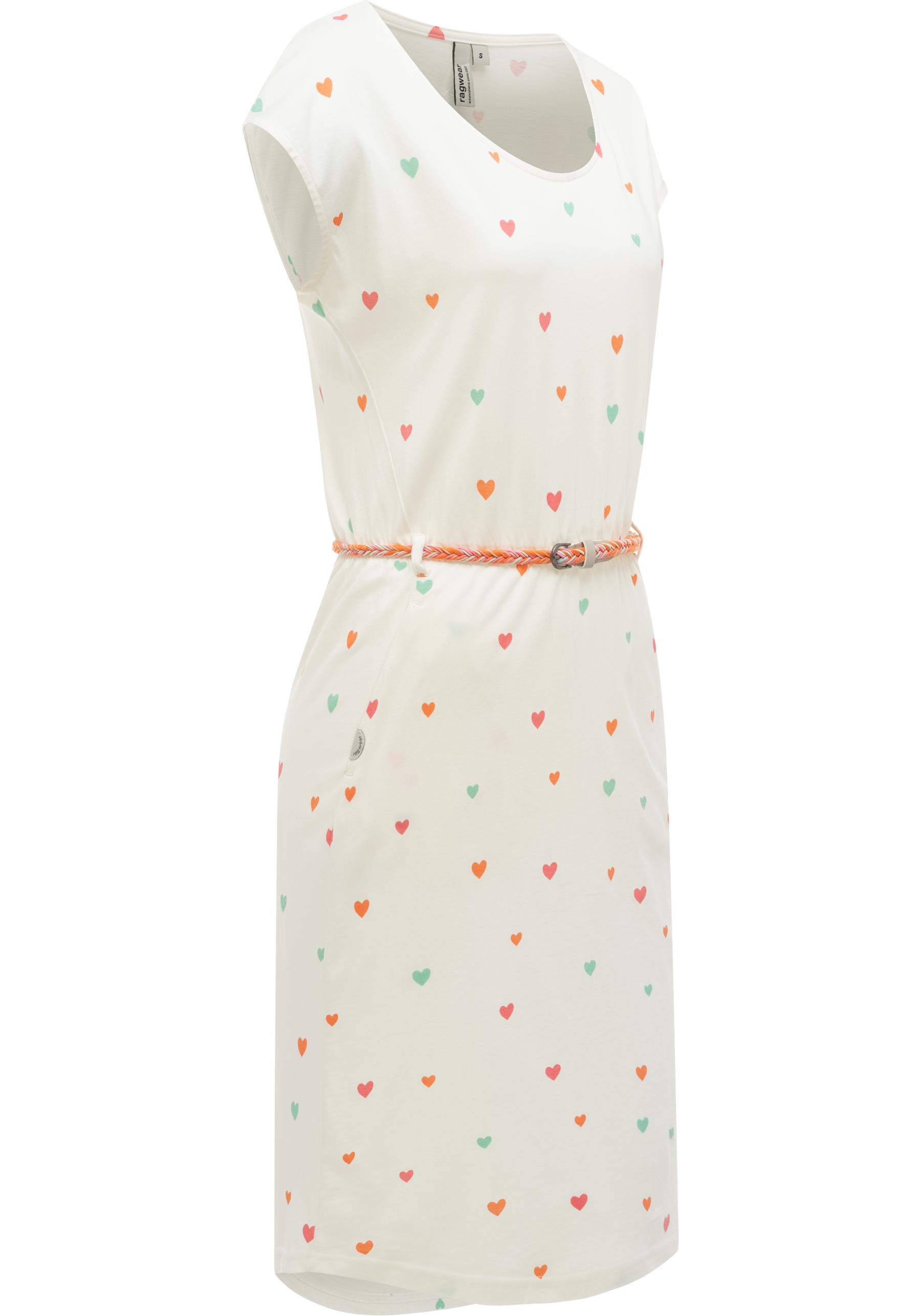 Ragwear Shirtkleid »Lilithe Hearts YOUMODO« Eingrifftaschen Sommerkleid mit Herzchen-Print und Flechtgürtel