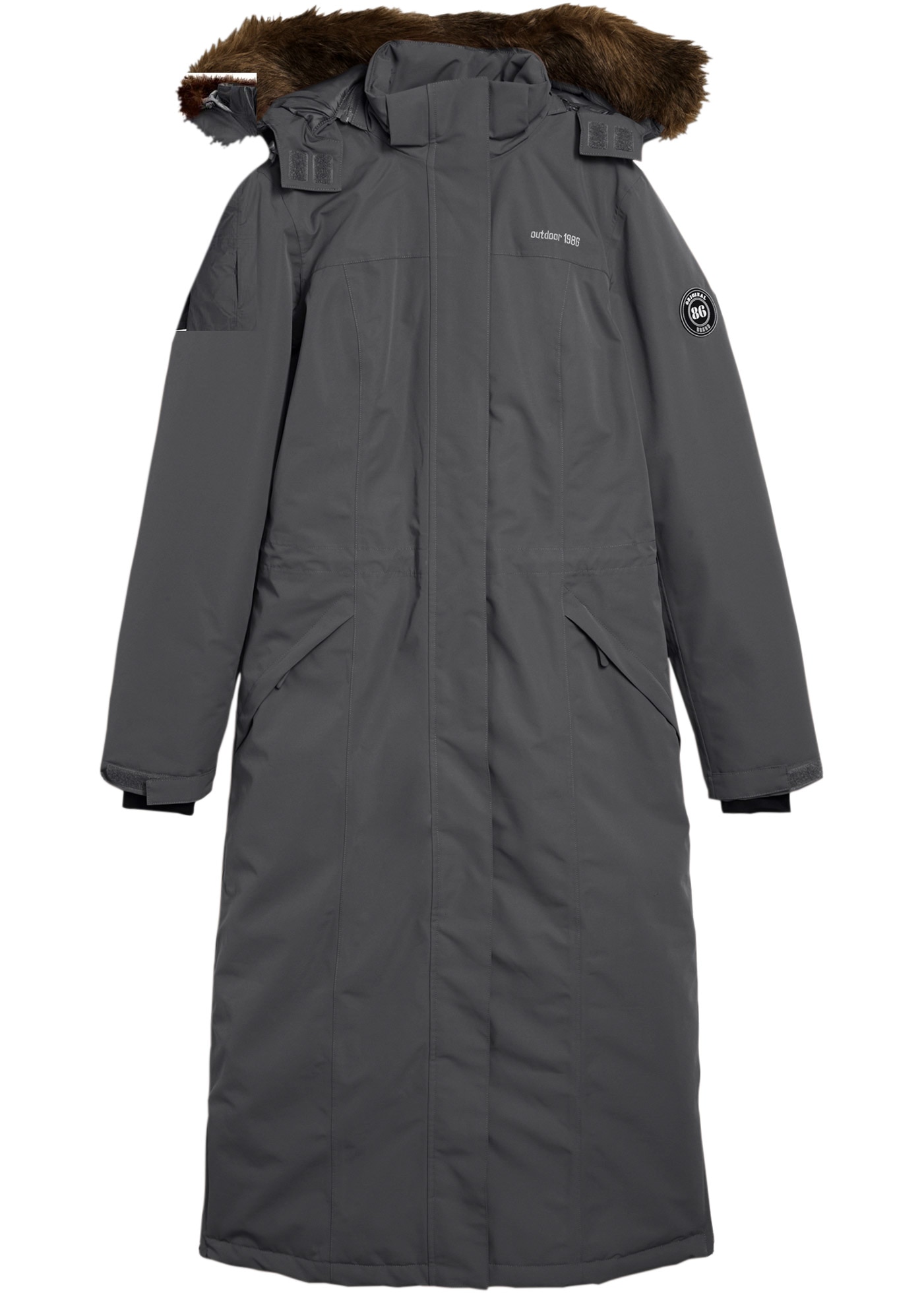 bonprix Wintermantel mit abnehmbarer Kapuze + Fellimitat, Daumenlöcher, Handy-Innentasche