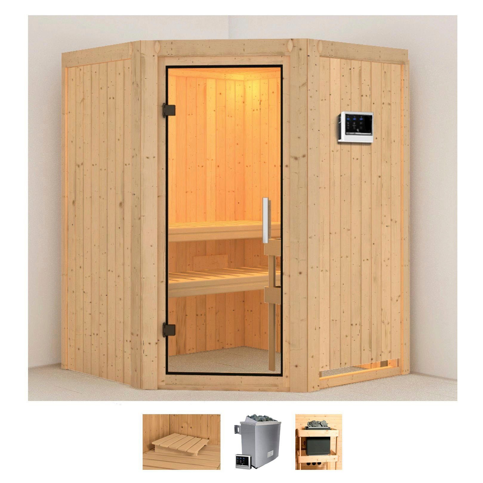 Karibu Sauna "Larin" Set, Ofen 9 KW externe Strg easy
