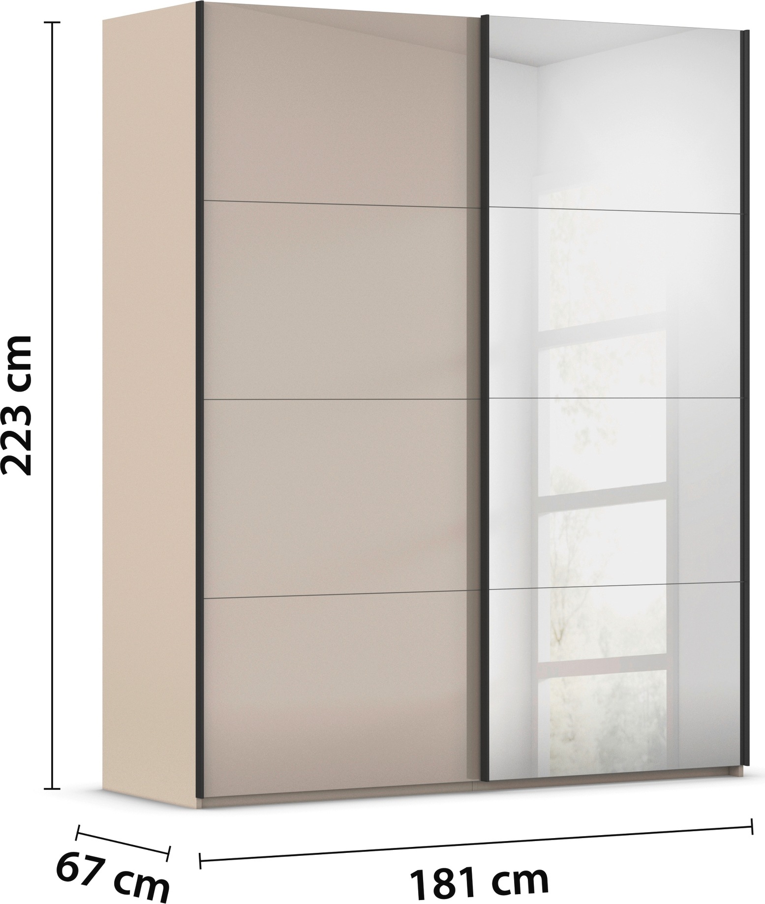 rauch Schwebetürenschrank »Kleiderschrank Schrank Garderobe Schlafzimmerschrank SCALE-FYRA« edle viergeteilte Türen Spiegel/Glas-Mix viele Farben MADE IN GERMANY