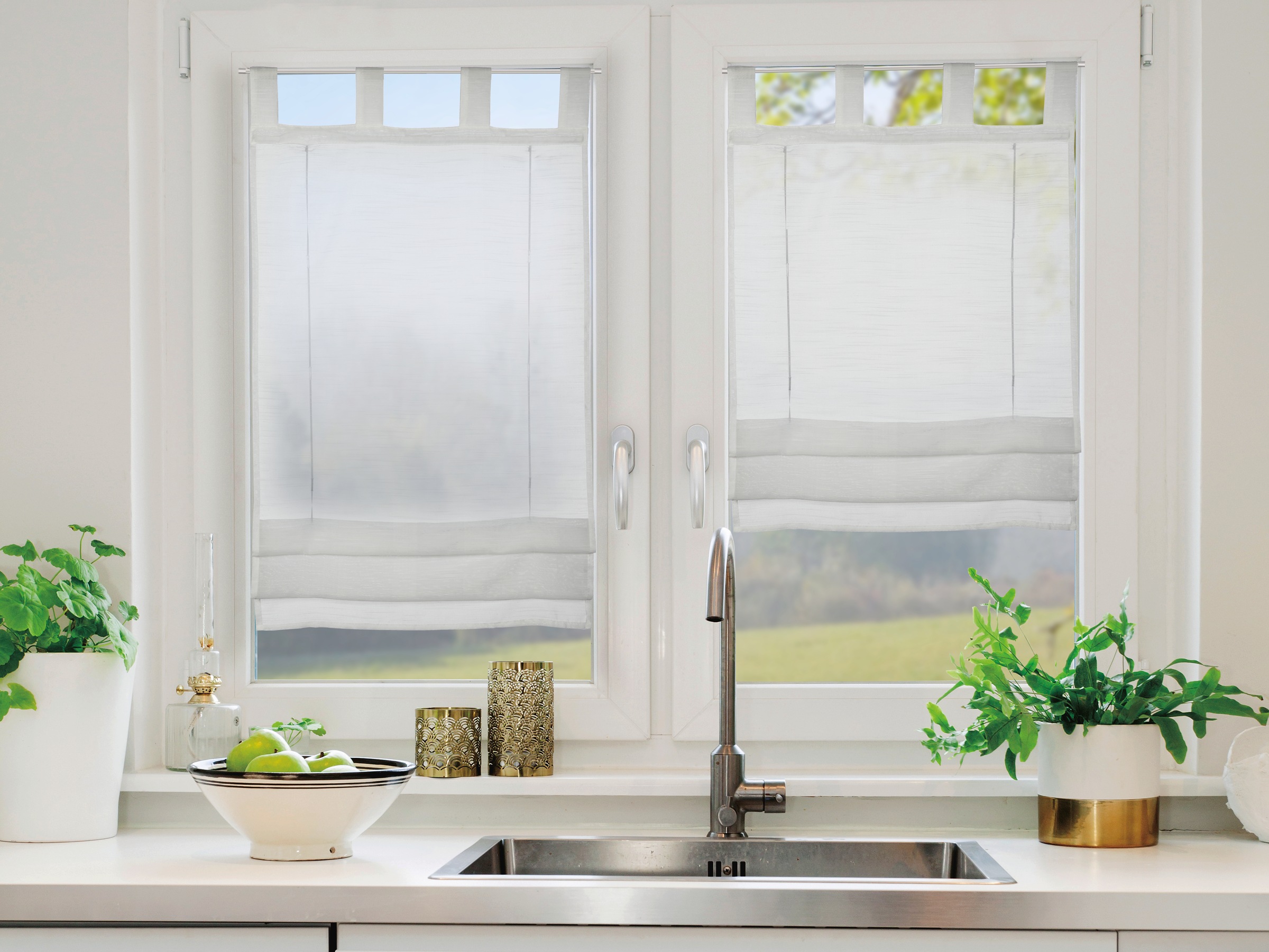 GARDINIA Raffrollo "Voile Schlaufen" mit Schlaufen ohne Bohren mit Satinbän günstig online kaufen