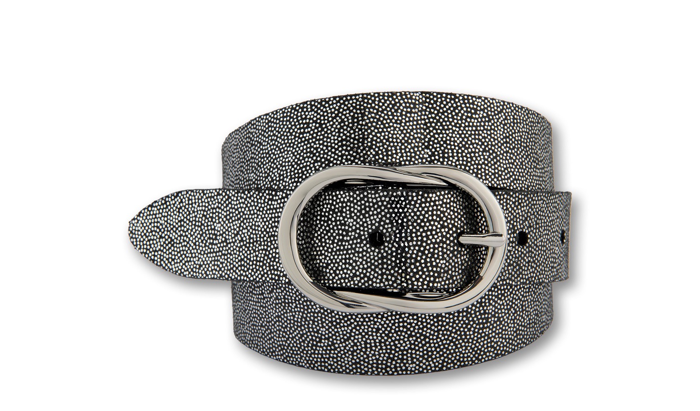 Ledergürtel BERND GÖTZ "Ledergürtel mit Metallicglanz und geschlungener Ovalschließe", Damen, Gr. 80, schwarz, si, Rindsleder, Gürtel Ledergürtel