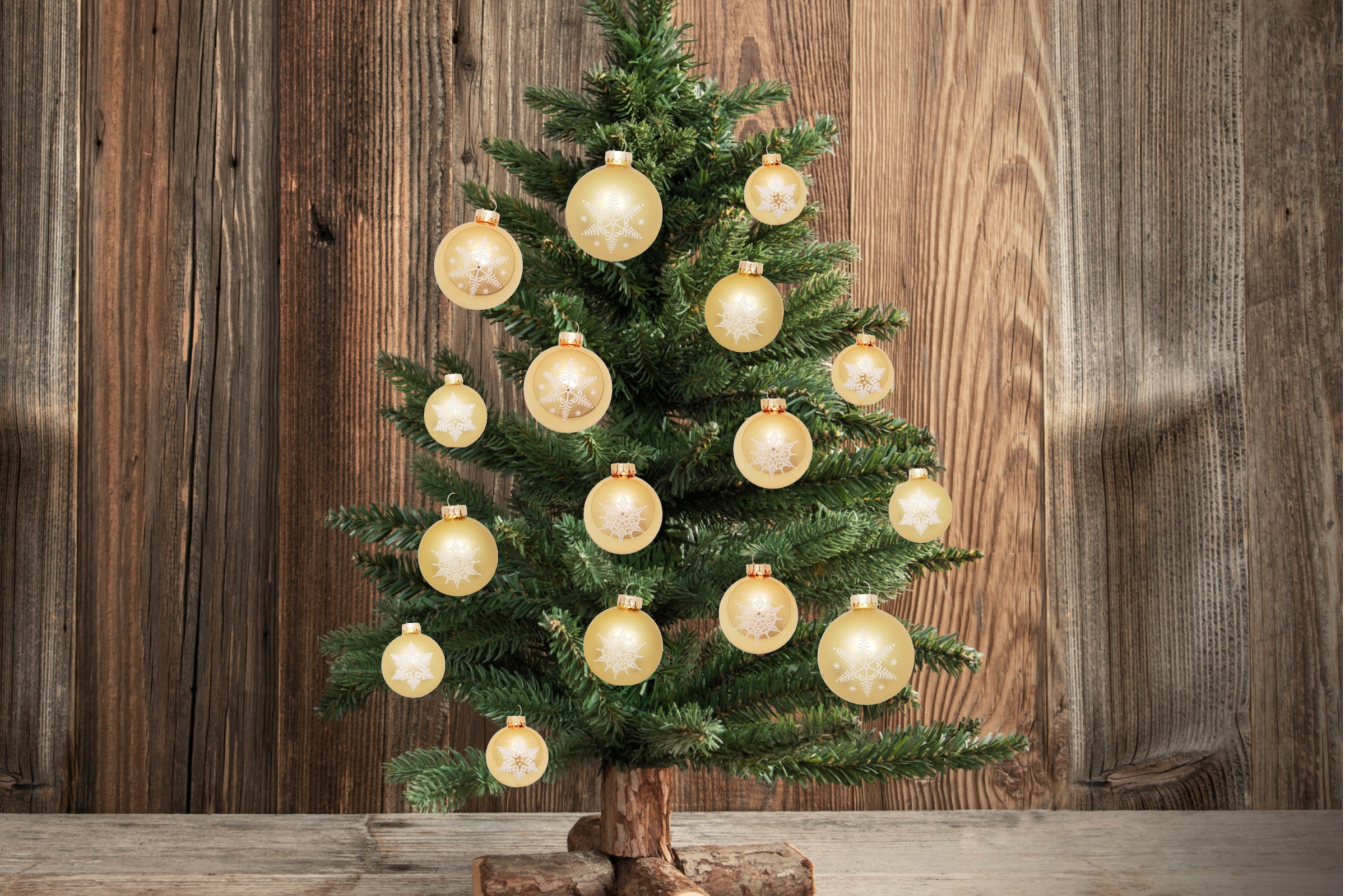Krebs Glas Lauscha Weihnachtsbaumkugel »Schneeflocke goldfarben«, (Set, 16 St.), Weihnachtsdeko, Christbaumschmuck, Christbaumkugeln aus Glas