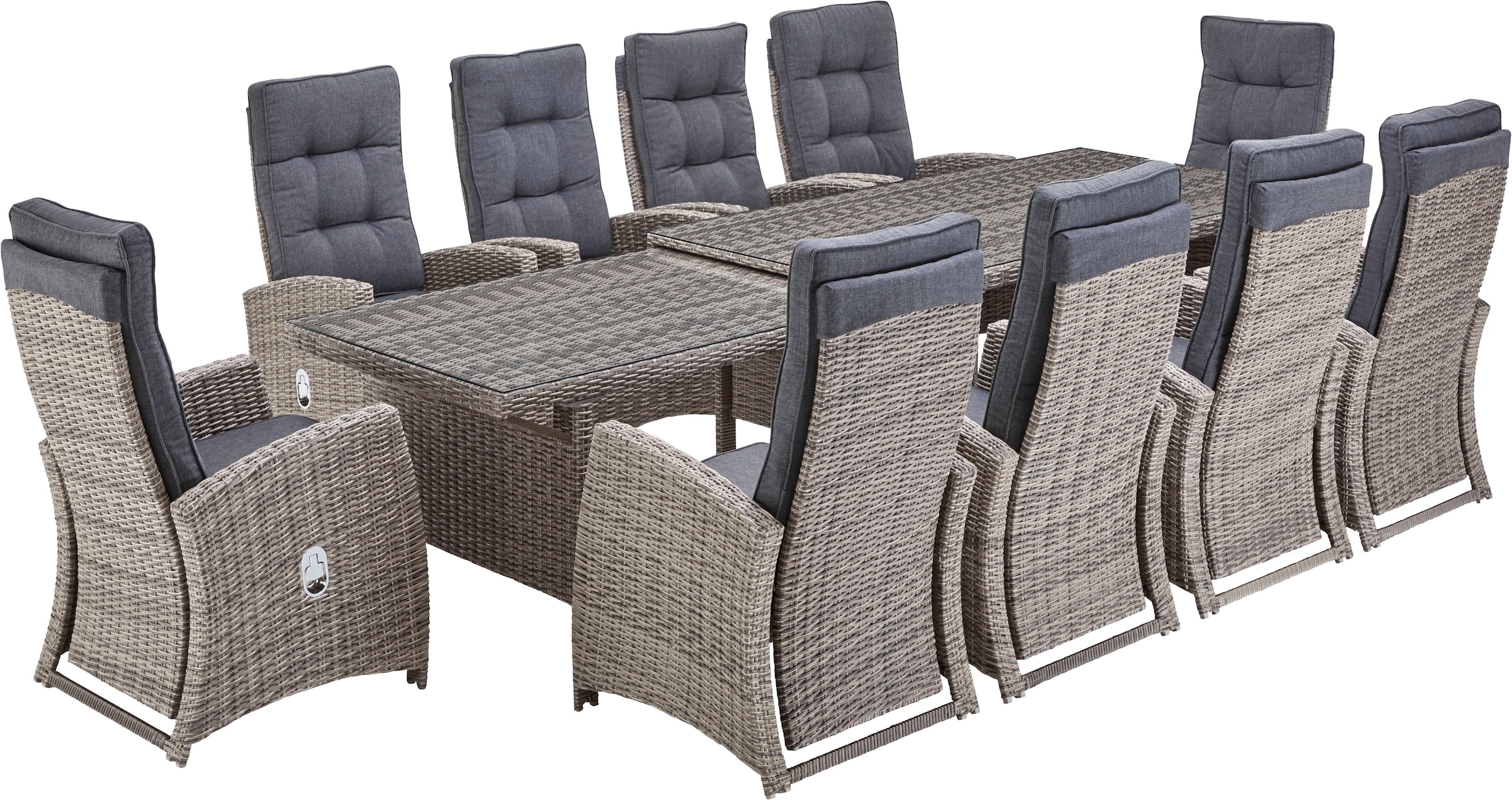 KONIFERA Garten-Essgruppe "Monaco" Set, 10x Sessel, 1xTisch 200-366x100x75, günstig online kaufen