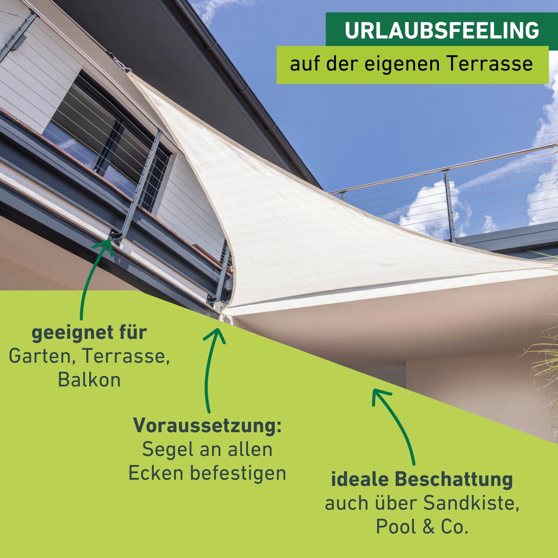 Windhager Sonnensegel »Sonnenschutz aus pflegeleichtem HDPE-Gewebe, Sonnensegel Dreieck« wind- und wasserdurchlässig, 5x5x5 m, inkl. 3x0,7 m, weiß