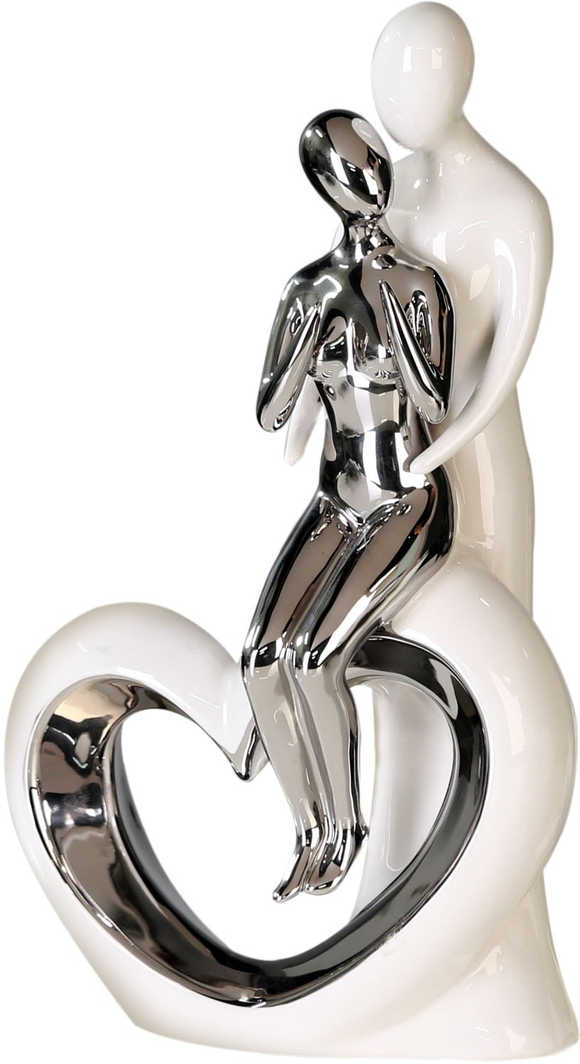 GILDE Dekofigur »Skulptur Romanze, weiss/silber«, Dekoobjekt, Höhe 33,5, aus Keramik, Wohnzimmer