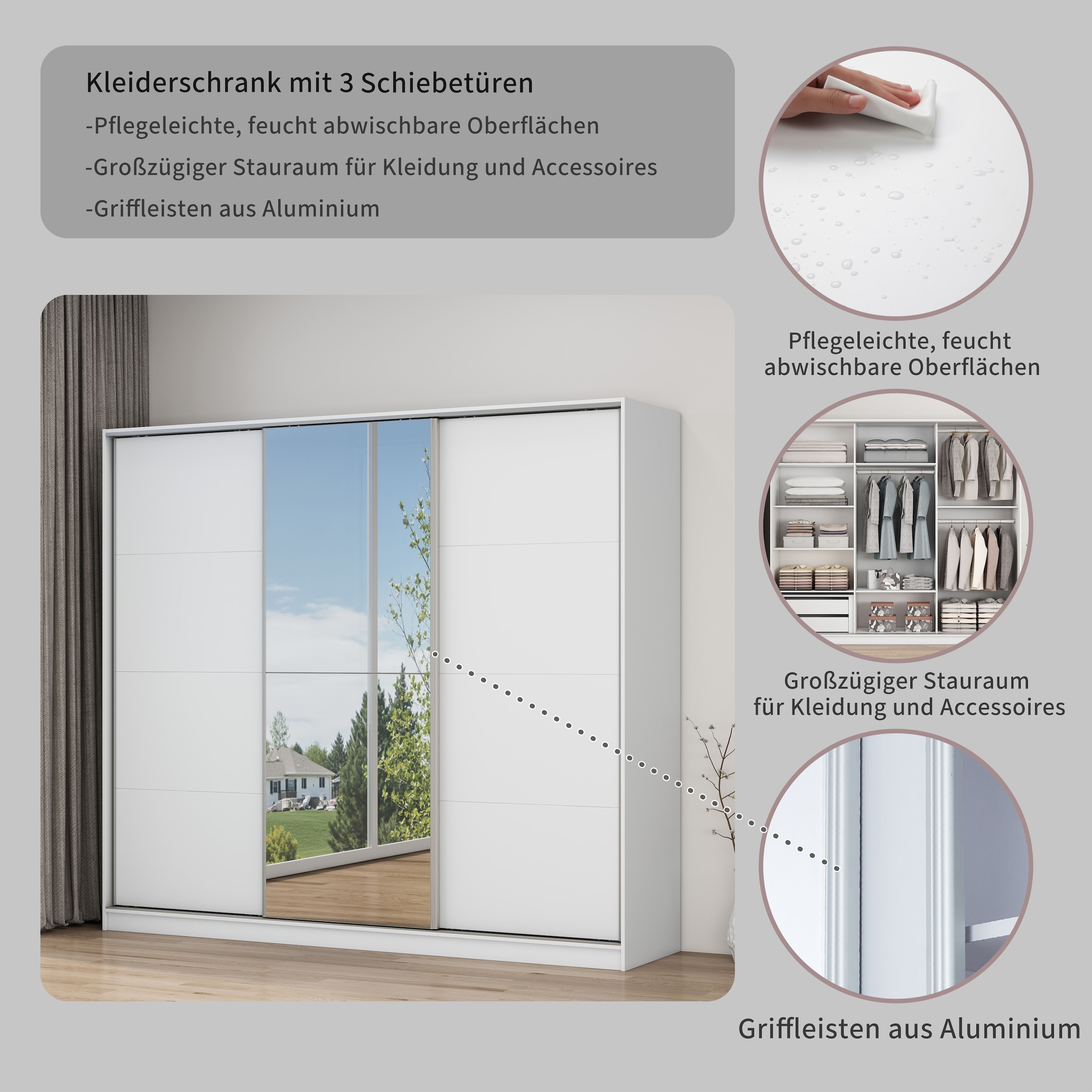 OTTO home Kleiderschrank »Trento Schlafzimmerschrank mit Premium Ausstattung &  Schiebetüren« Leichtgängige Schiebetüren mit Softclose und tolle Innenaussatttung