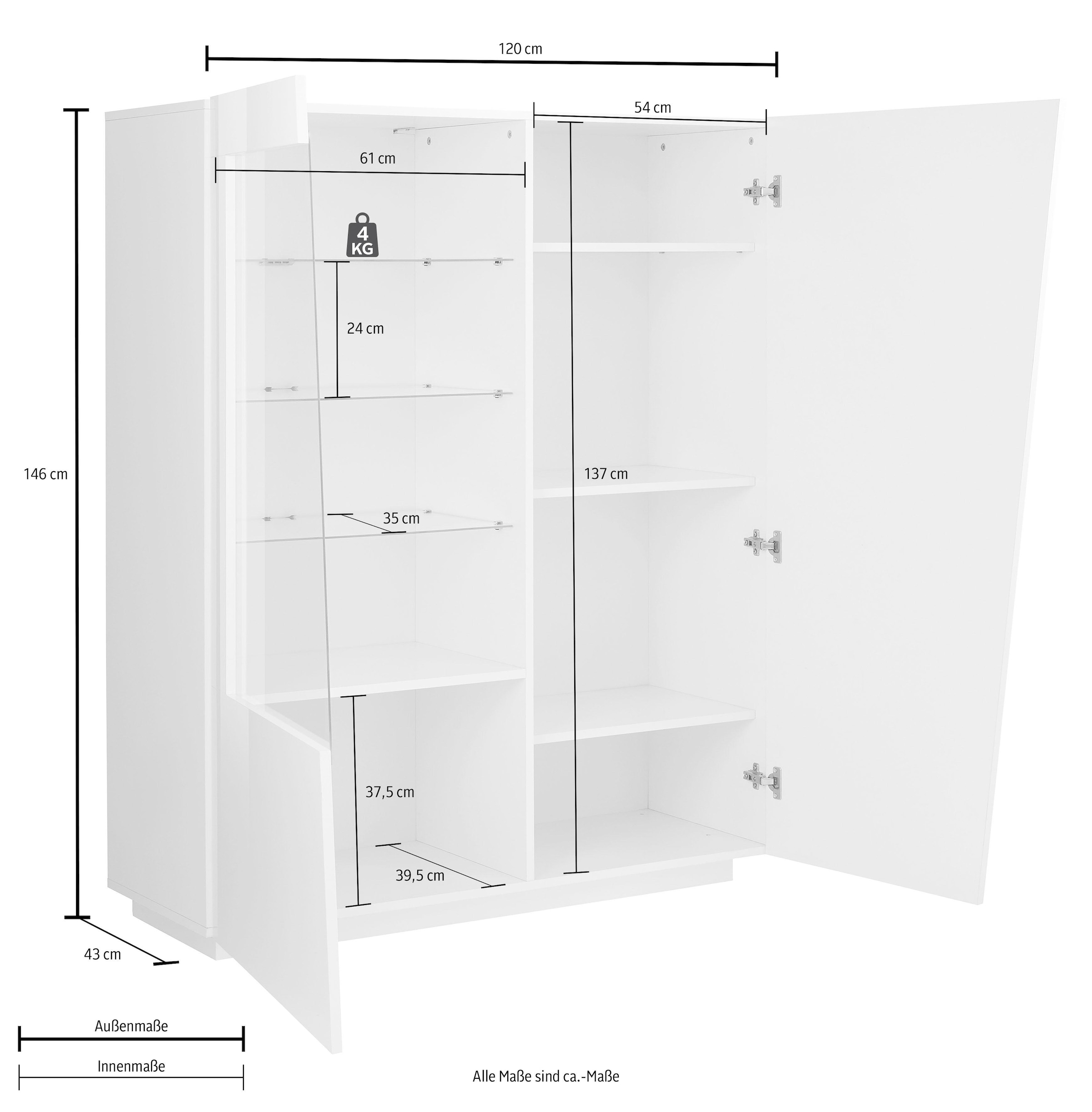 INOSIGN Highboard »Vega, Hochschrank, Hochkommode, Schrank«, mit 2 Türen mit Glaseinsatz, Höhe 146 cm